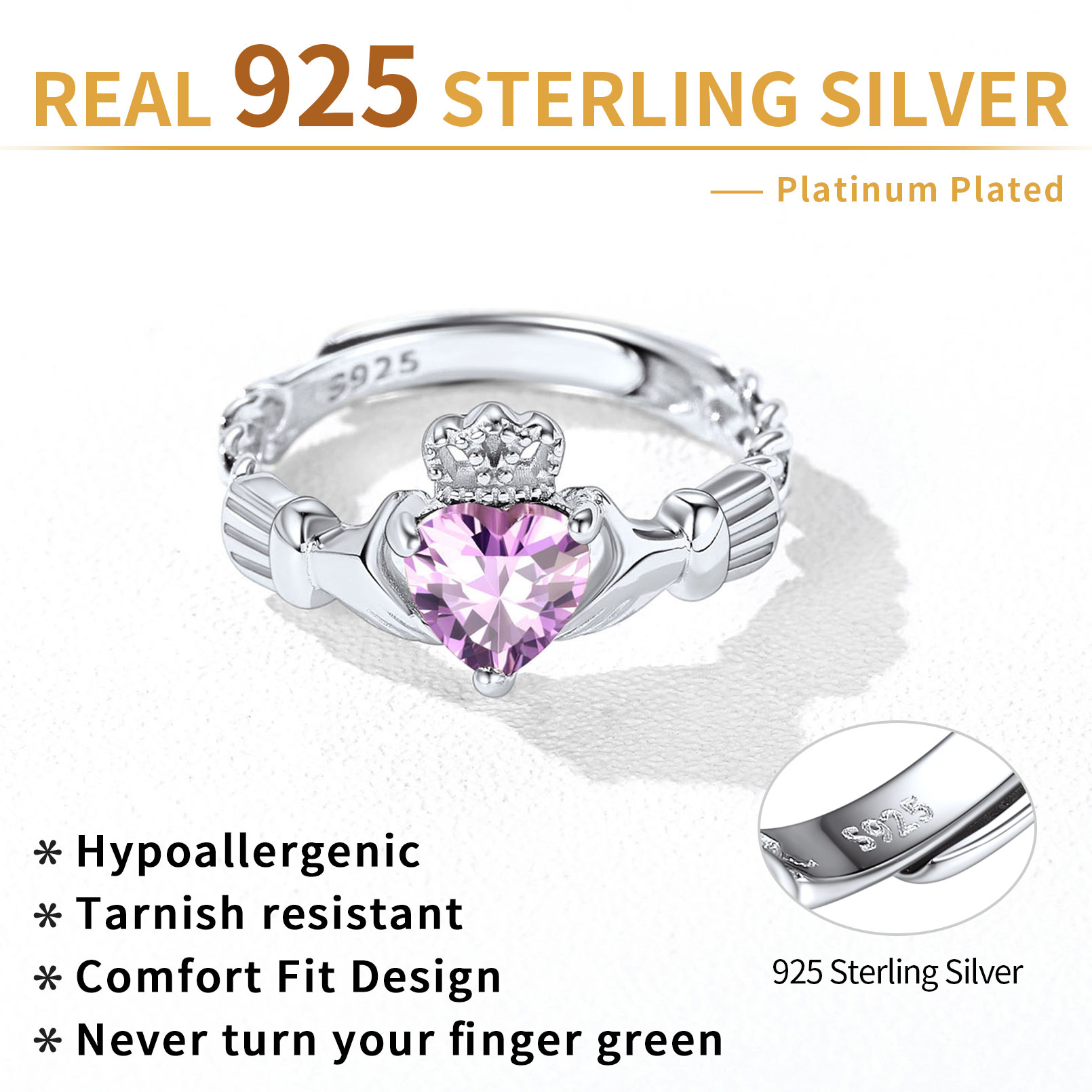 12 Months Celtic Knot Claddagh & Crown Heart Shape Birthstone Promise Ring for Women, june birthstone, Alexandrite Jewelry, Gemini Birthstone, Cancer Birthstone, sterling silver jewelry, gift idea