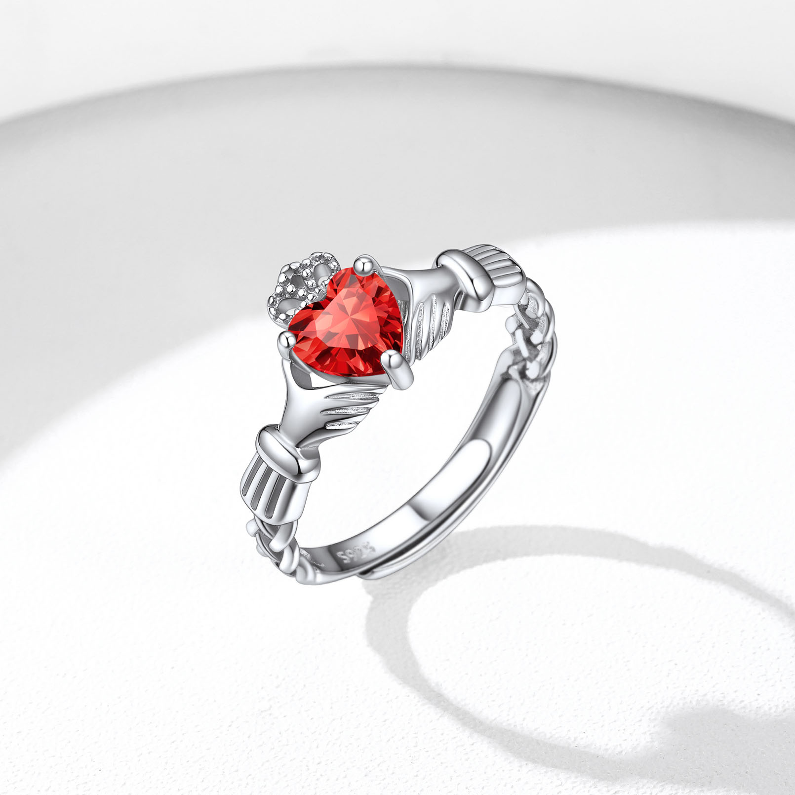 12 Months Celtic Knot Claddagh & Crown Heart Shape Birthstone Promise Ring for Women, july birthstone, Ruby rings, Cancer Birthstone, Leo Birthstone, sterling silver jewelry, gift idea