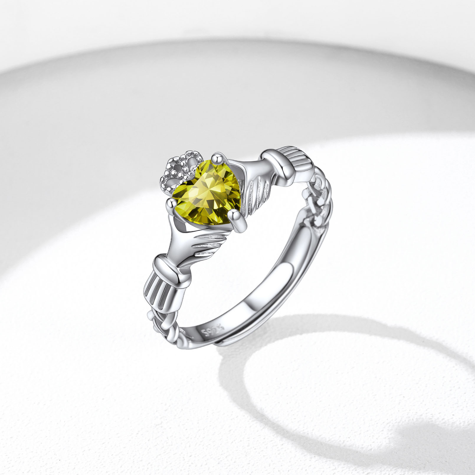 12 Months Celtic Knot Claddagh & Crown Heart Shape Birthstone Promise Ring for Women, august birthstone, Peridot Necklace, Leo Birthstone, Virgo Birthstone, sterling silver jewelry, gift idea