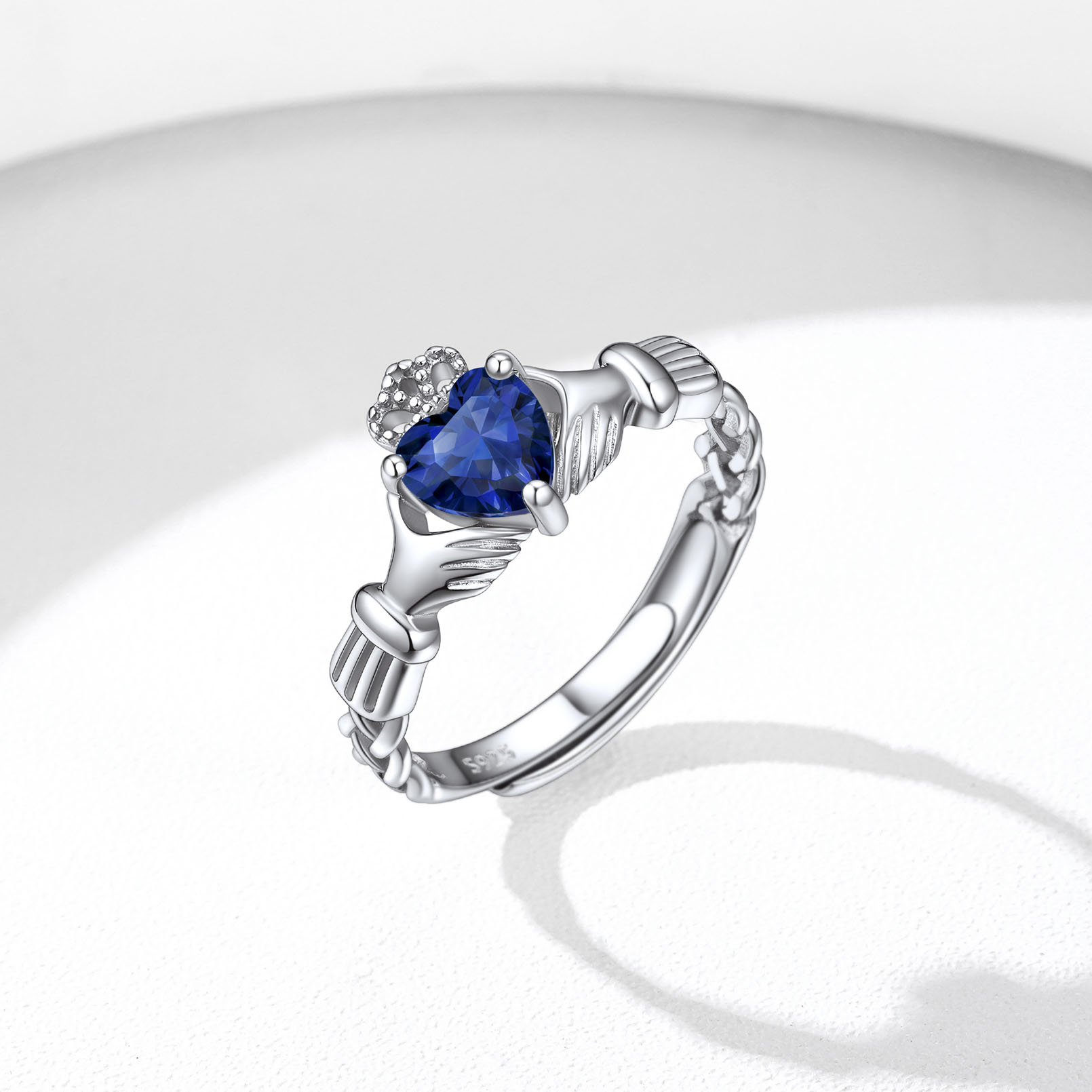 12 Months Celtic Knot Claddagh & Crown Heart Shape Birthstone Promise Ring for Women, september birthstone, Sapphire Jewelry, Virgo Birthstone, Libra Birthstone, sterling silver jewelry, gift idea