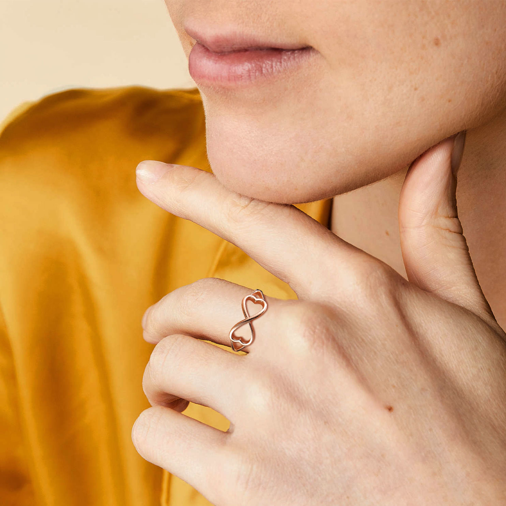 Rose Gold Simple Heart Infinity Knot Eternity Wedding Band Promise Rings  for Women