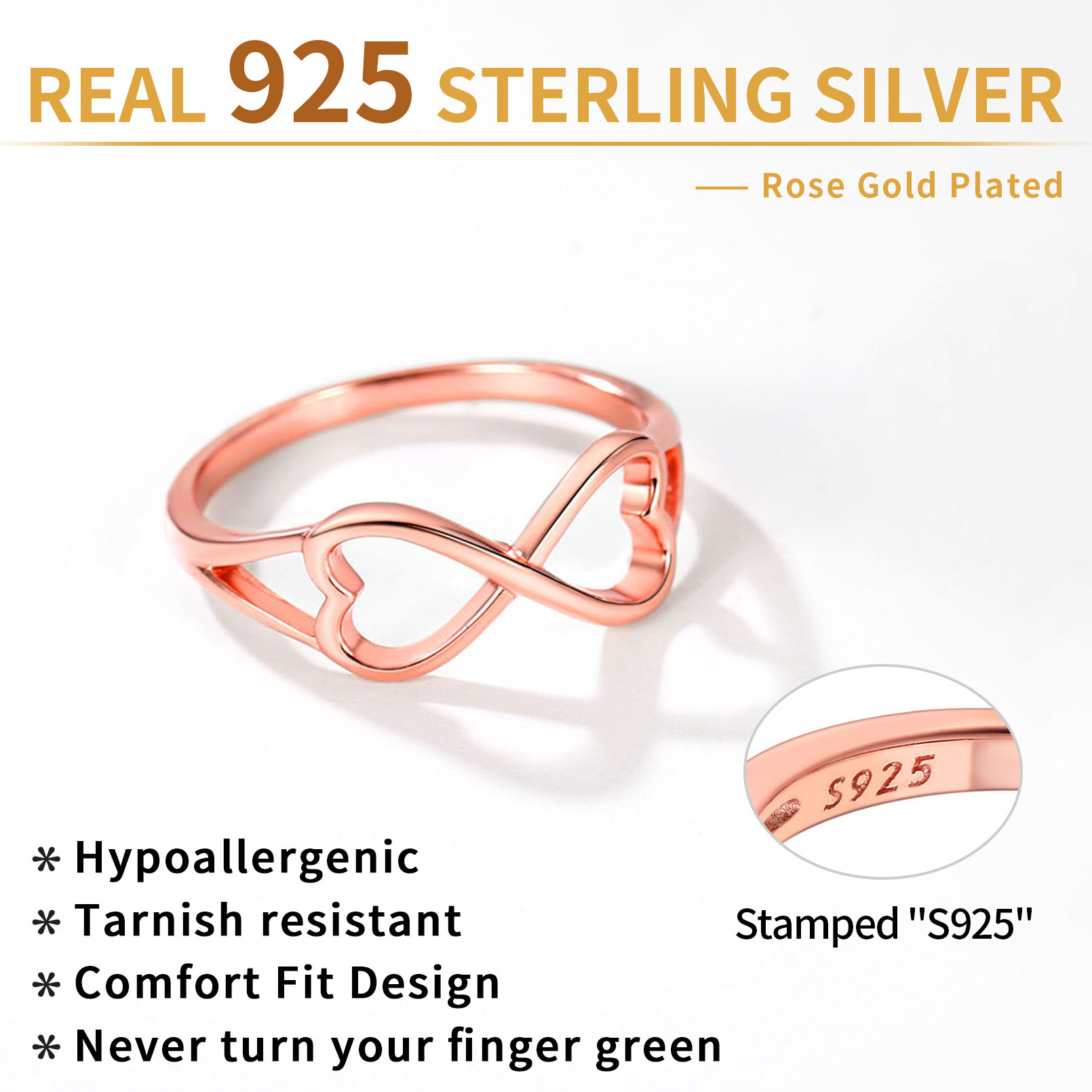 Sterling Silver Simple Heart Infinity Knot Eternity Wedding Band Promise Rings