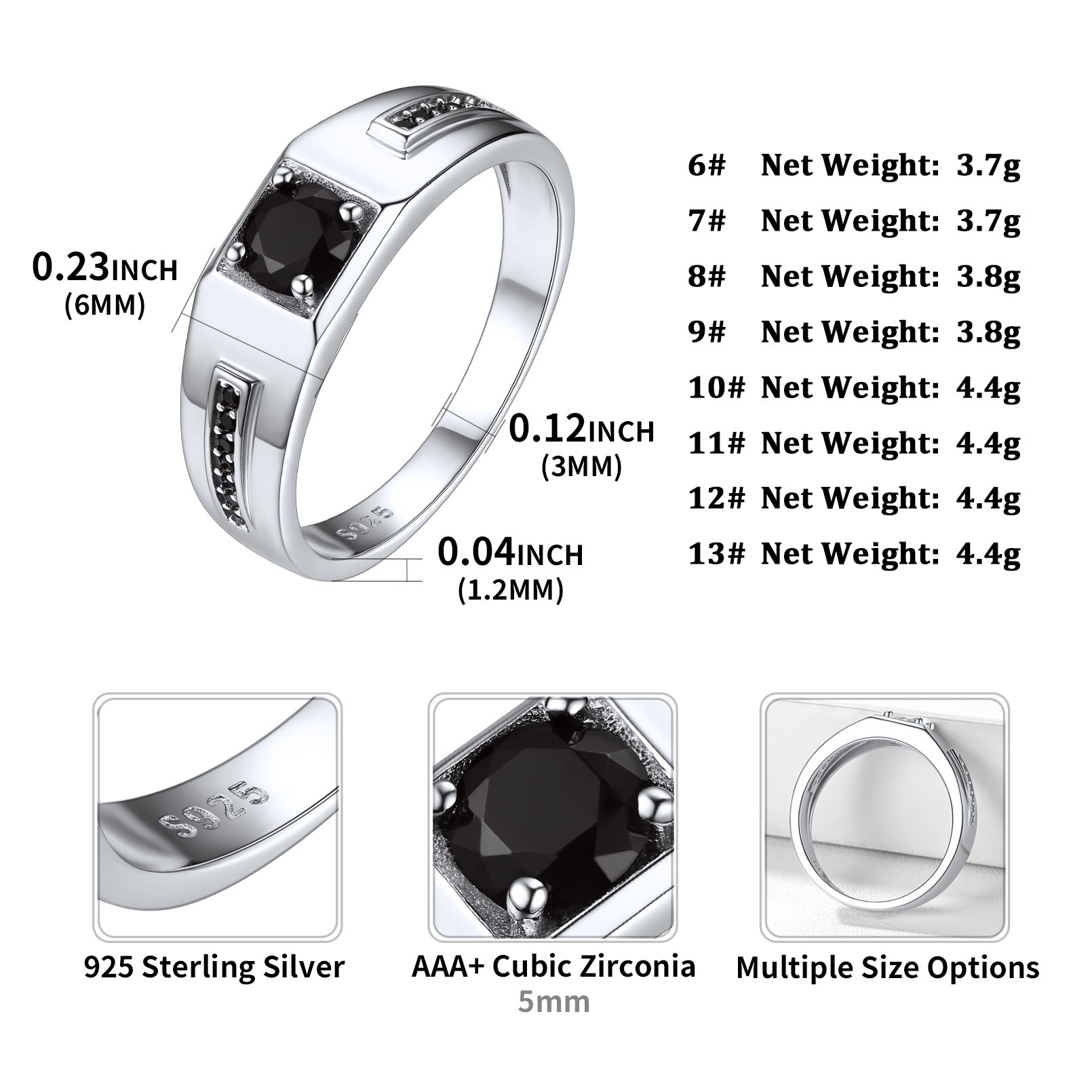 Sterling Silver ChicSilver Sparkling Cubic Zirconia Ring Details: Dimensions, Hypoallergenic, US Size 6-13