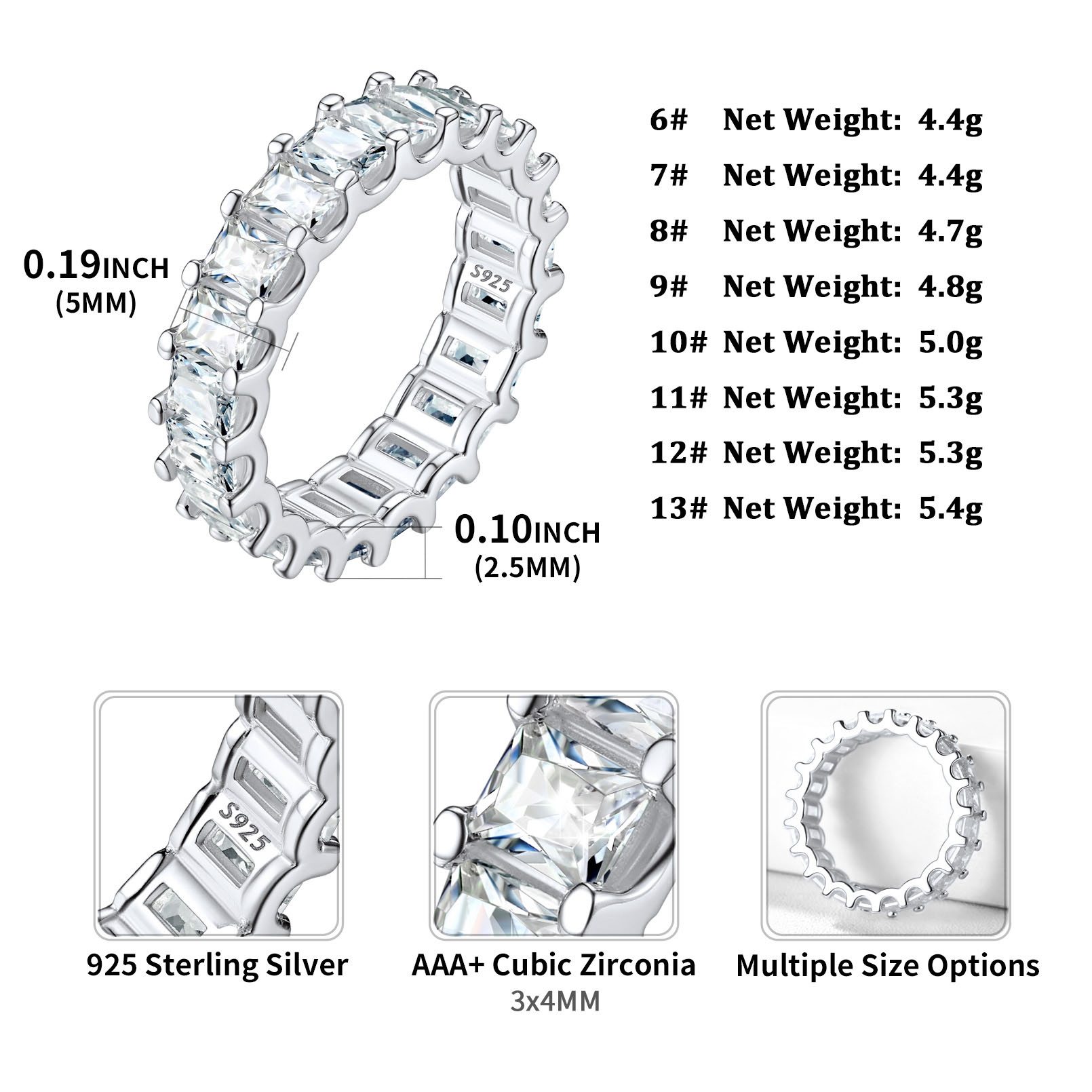 Sterling Silver 3mm Cubic Zironia Wedding Band Ring For Mmen