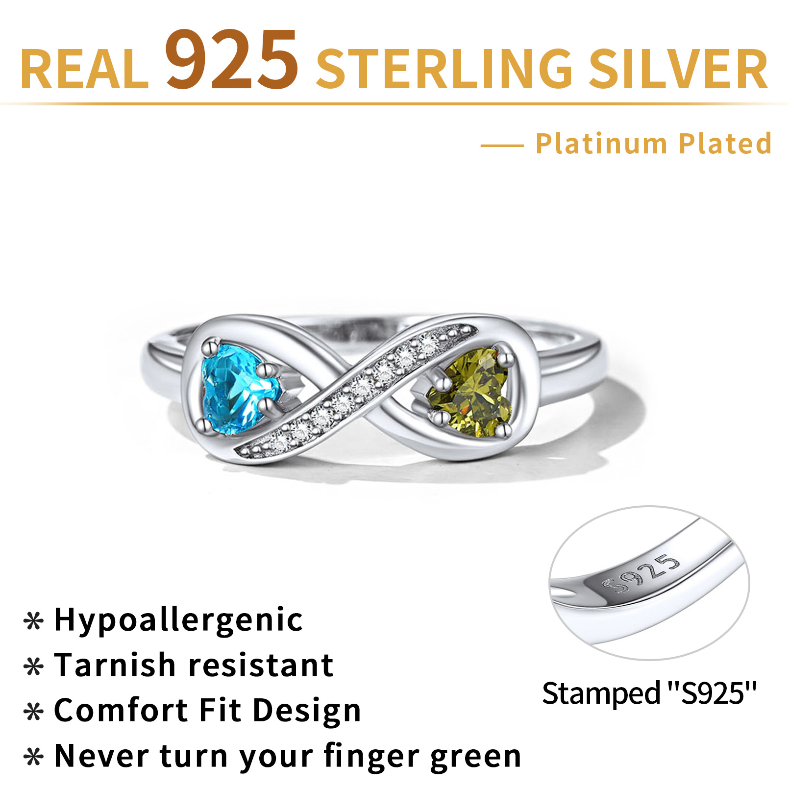 Sterling Silver Personalized Infinity Birthstone Promise Rings 