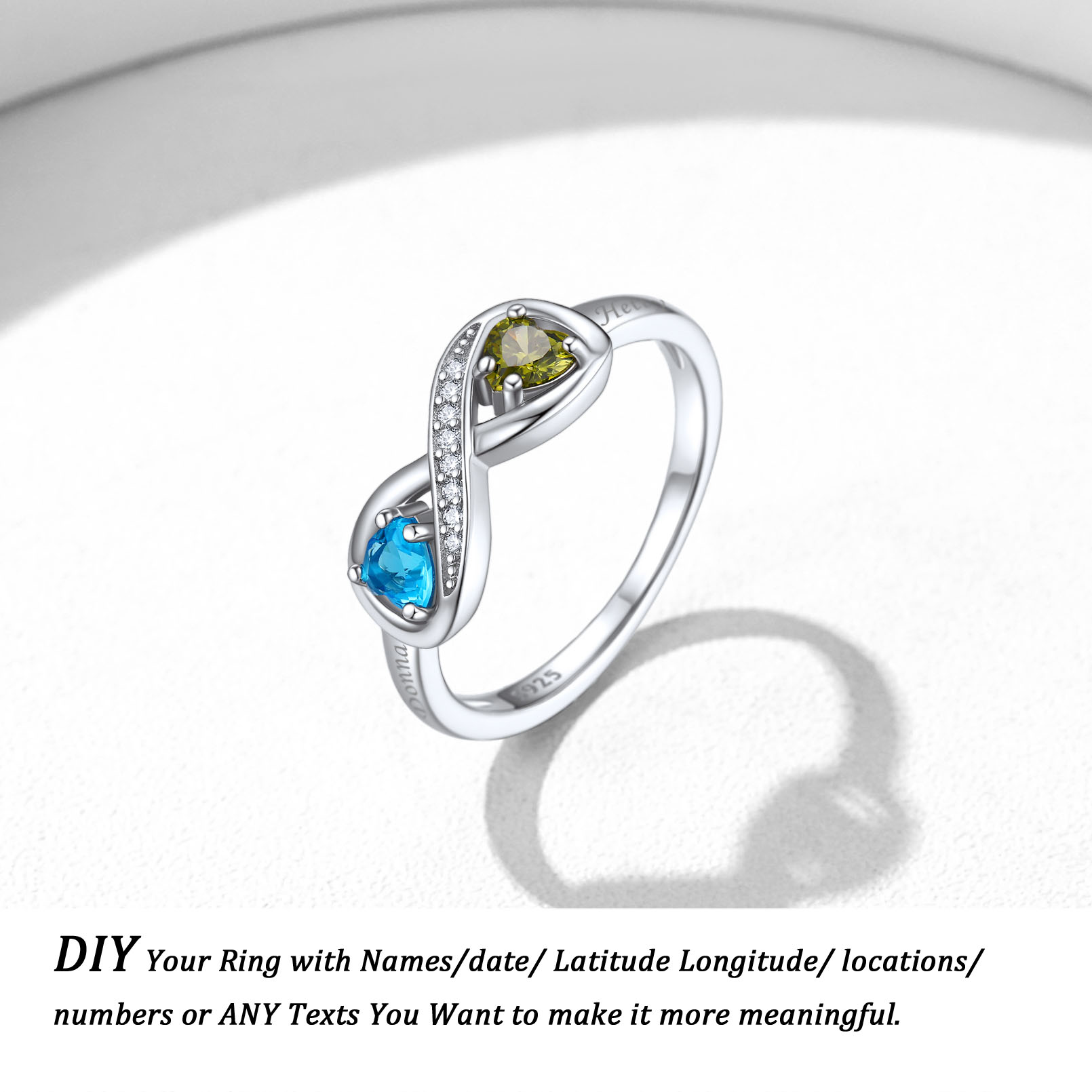 Personalized Infinity Birthstone Promise Rings 