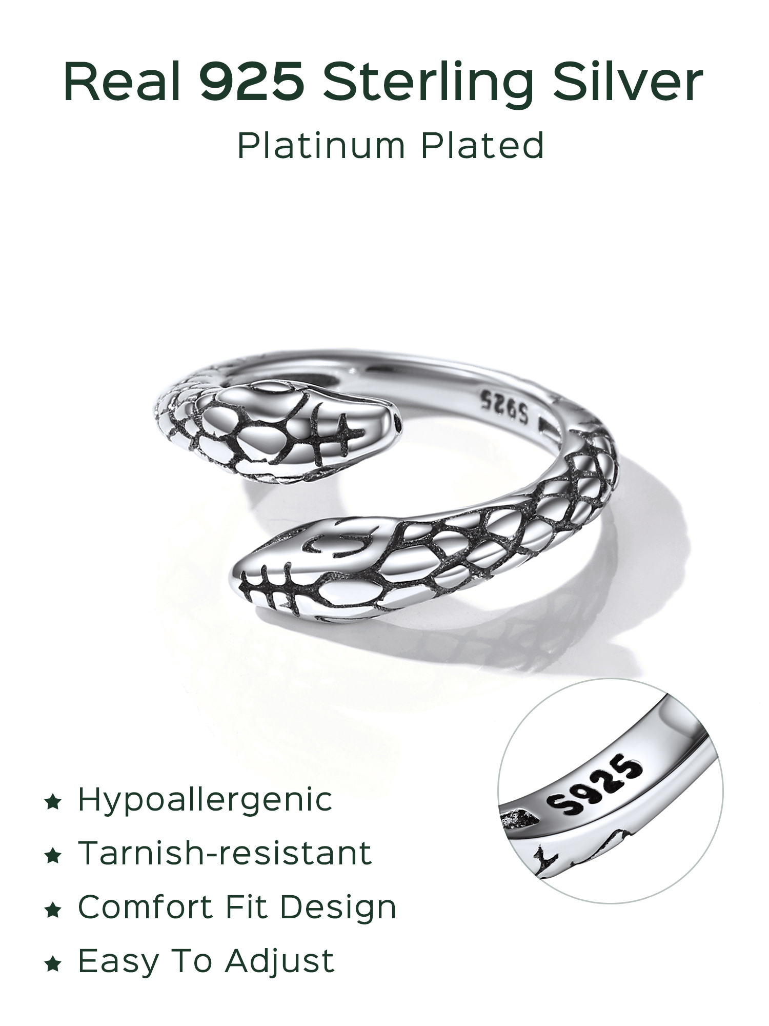 Sterling Silver Snake Adjustable Open Toe Rings