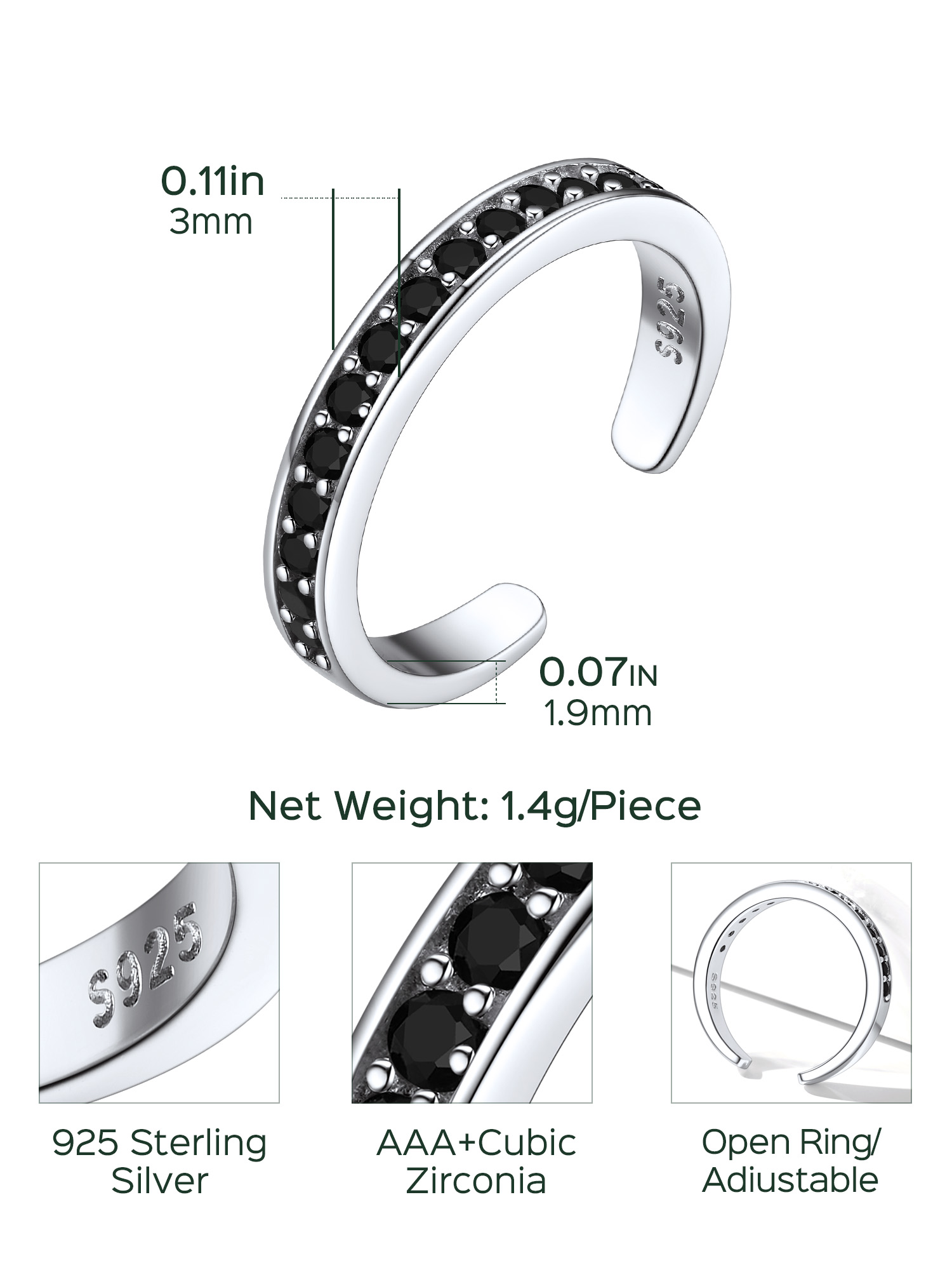 Simplicity Hypoallergenic Adjustable Open Rings