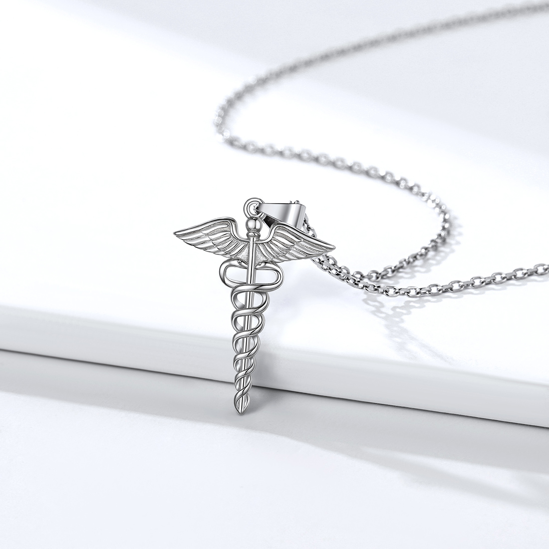 Caduceus Cross Pendant Necklace, Sterling Silver-01