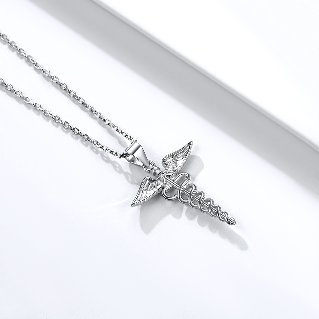 Caduceus Cross Pendant Necklace, Sterling Silver-02