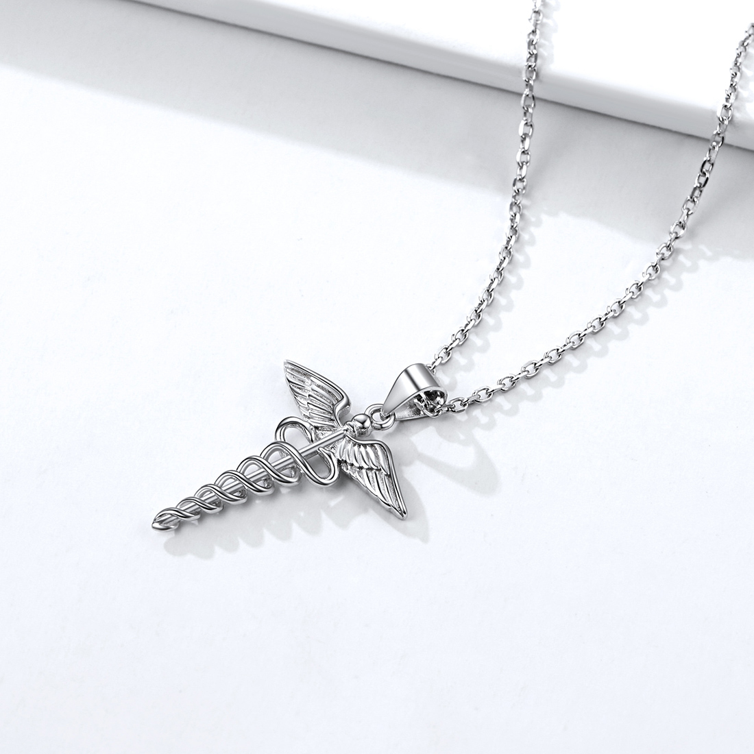 Caduceus Cross Pendant Necklace, Sterling Silver-03