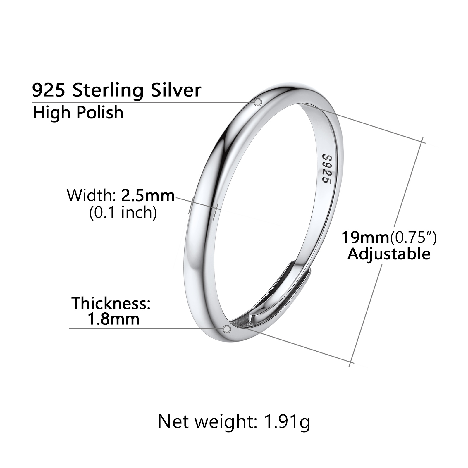 Custom Sterling Silver Engravable Ring Wedding band For Her