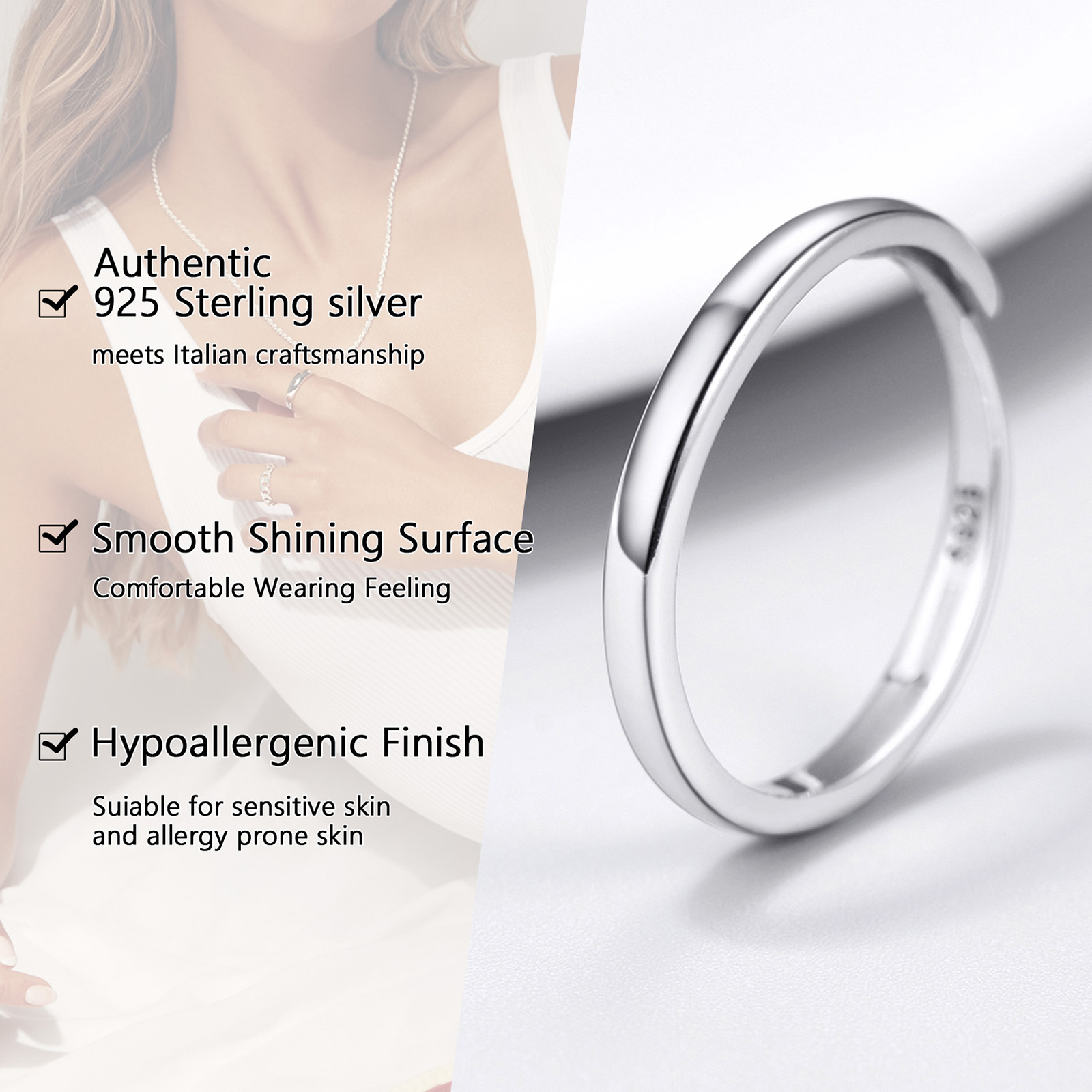 Custom Sterling Silver Engravable Ring Wedding band For Her