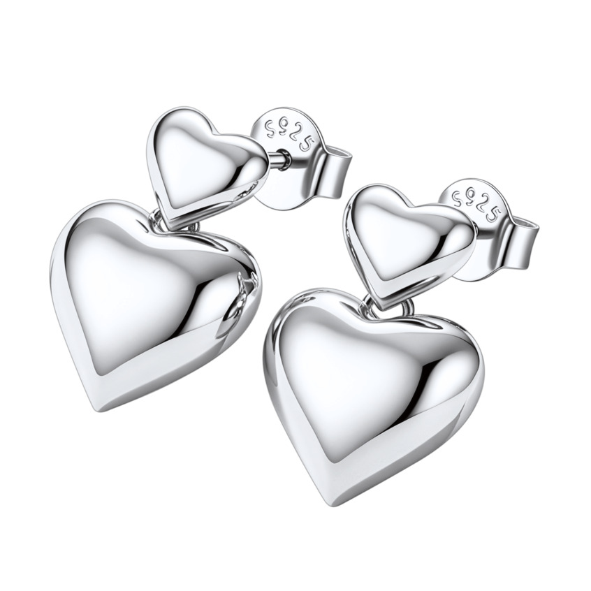 Sterling Silver Double Heart Stud Earrings for Her 