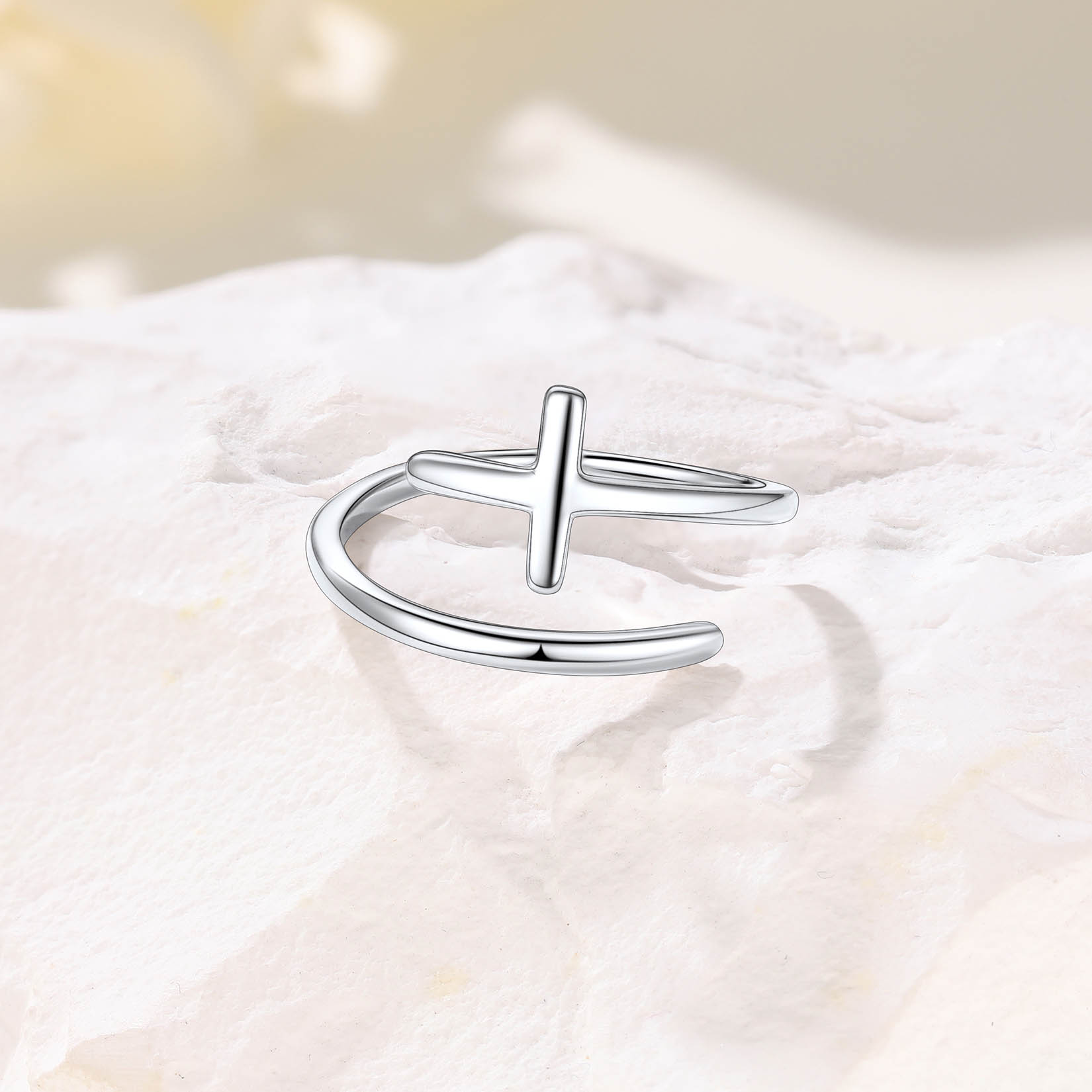 Cross Adjustable Ring, 925 Sterling Silver-01