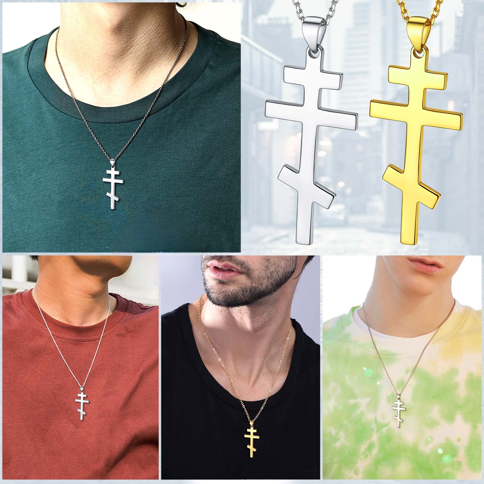 Adjustable Russian Orthodox Cross Necklace for Men, Women