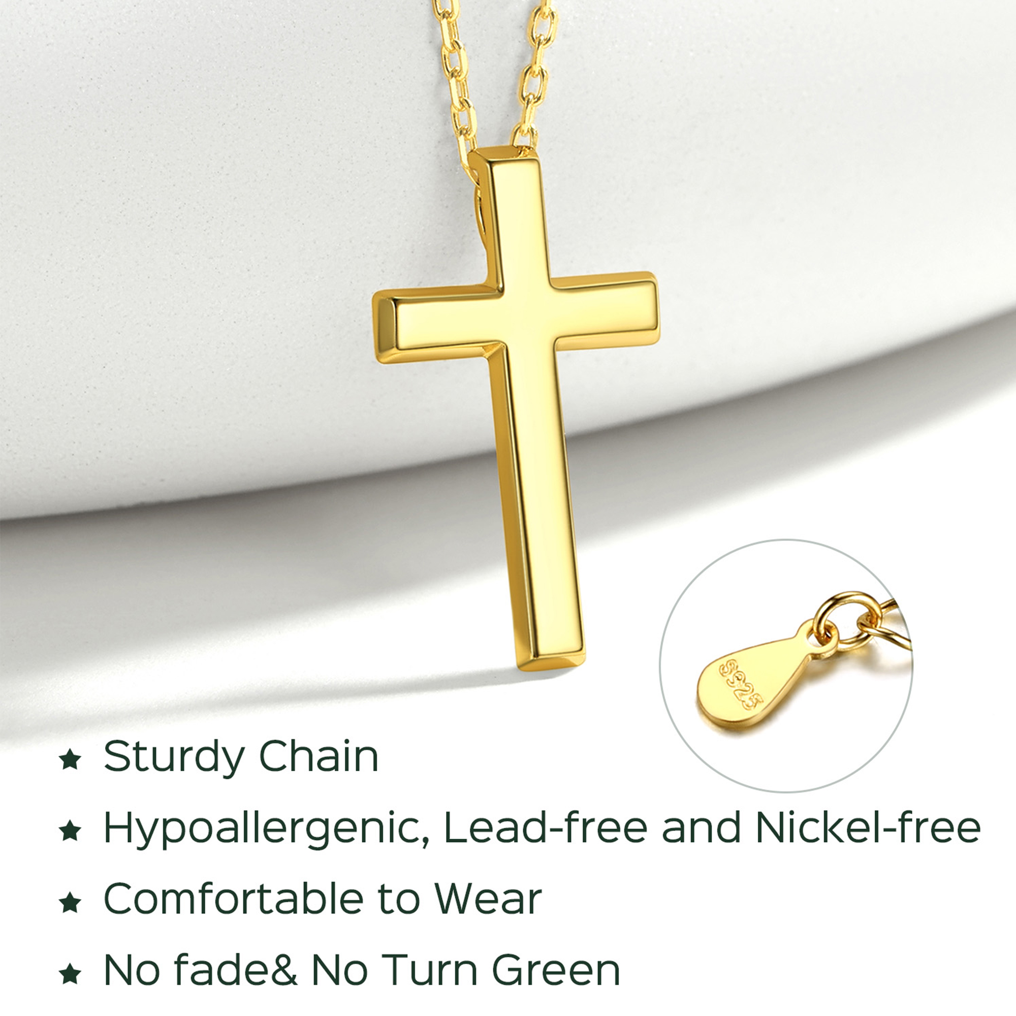 Cross Pendant Necklace in Gold Description - Hypoallergenic, Premium Material