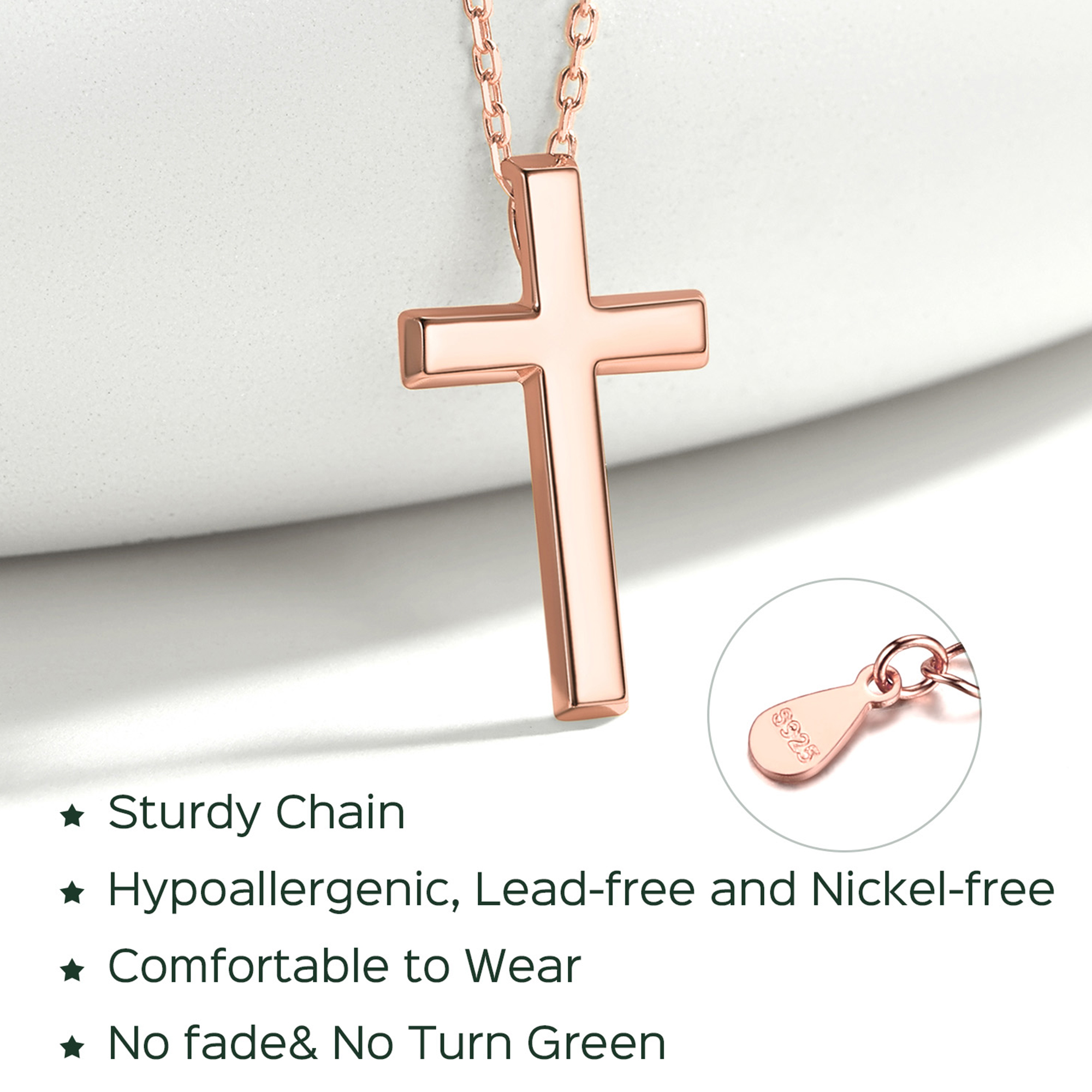 Cross Pendant Necklace in Rose Gold Description - Hypoallergenic, Premium Material