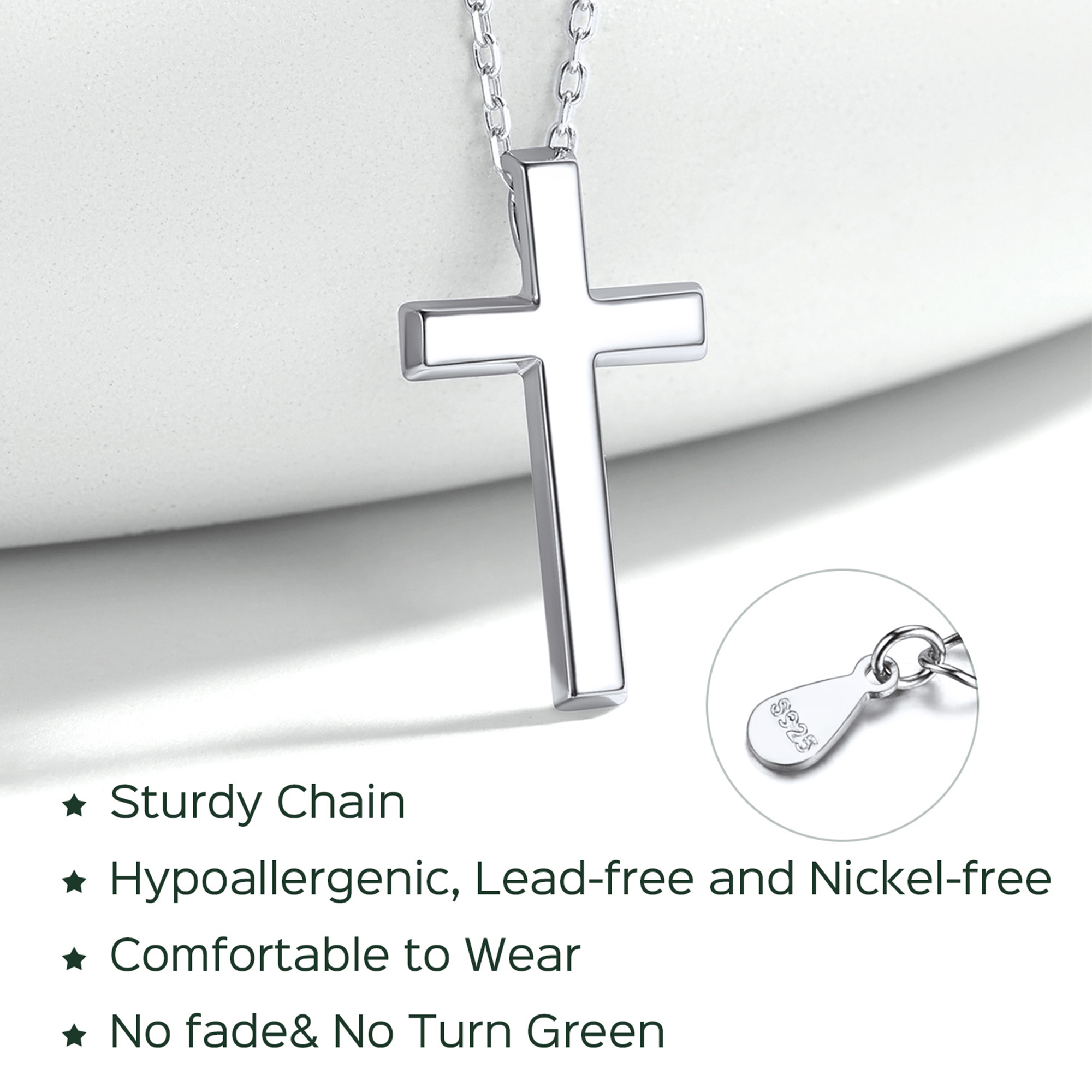 Cross Pendant Necklace in Silver Description - Hypoallergenic, Premium Material