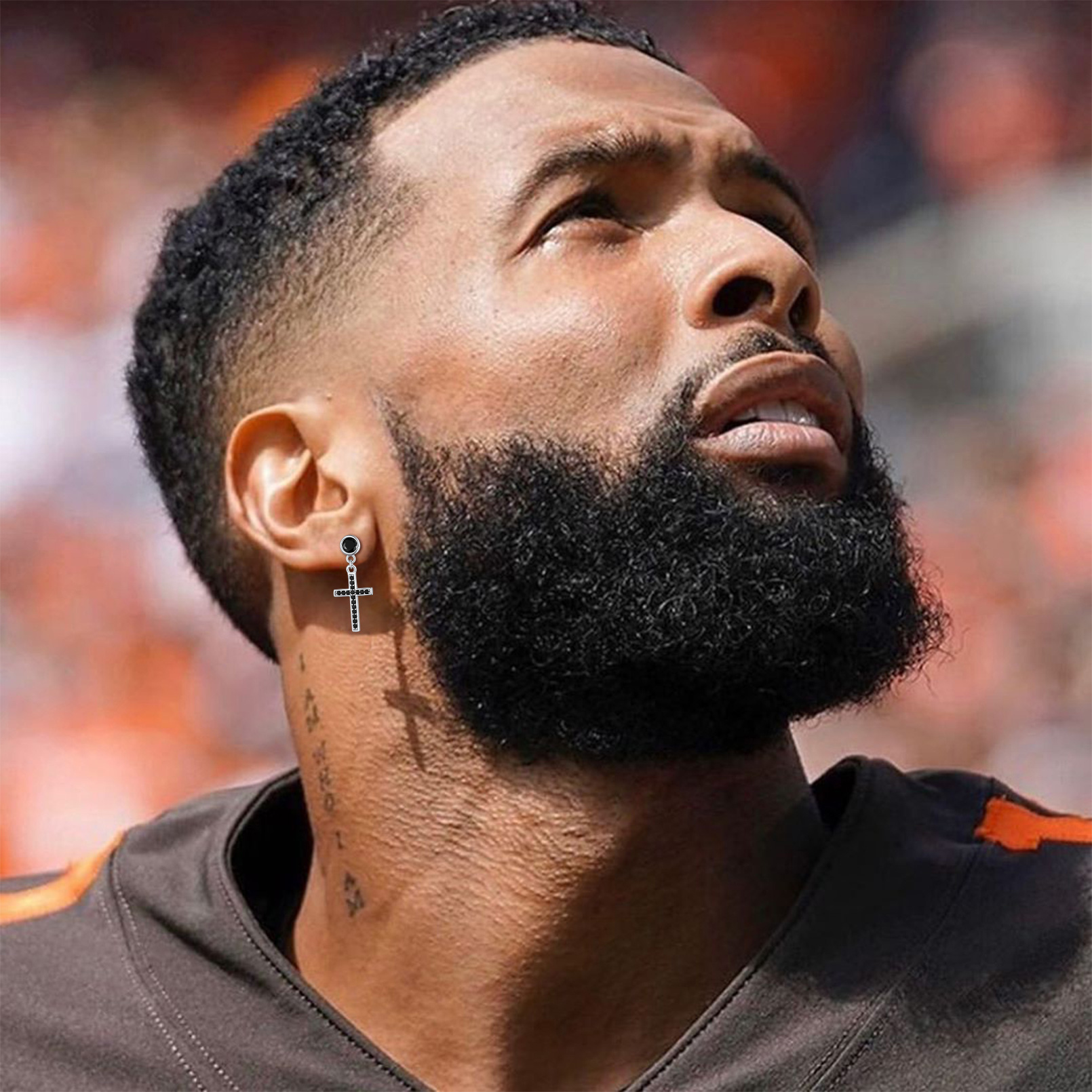 Cubic Zirconia Asymmetry Cross Dangle Earrings in Black for Men