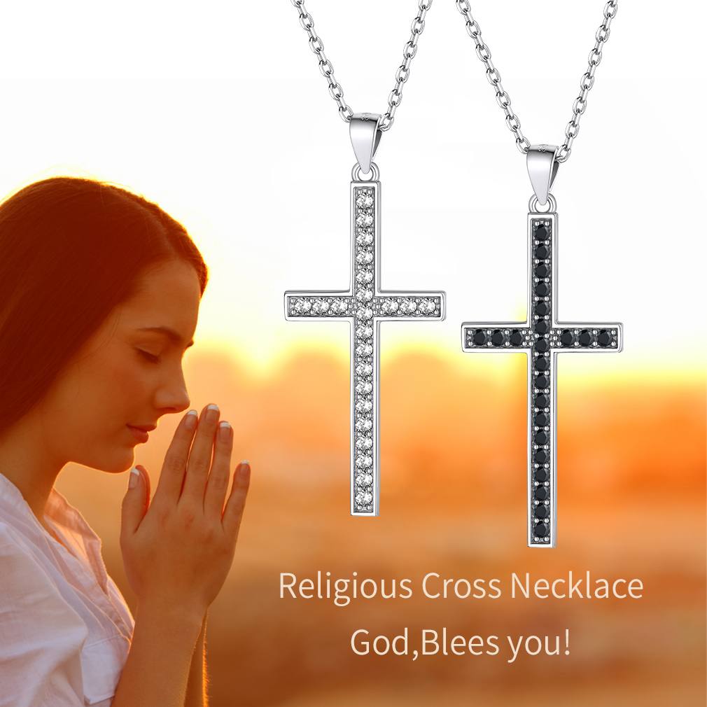 Cubic Zirconia Christian Cross Pendant Necklace, Religious Christian Jewelry