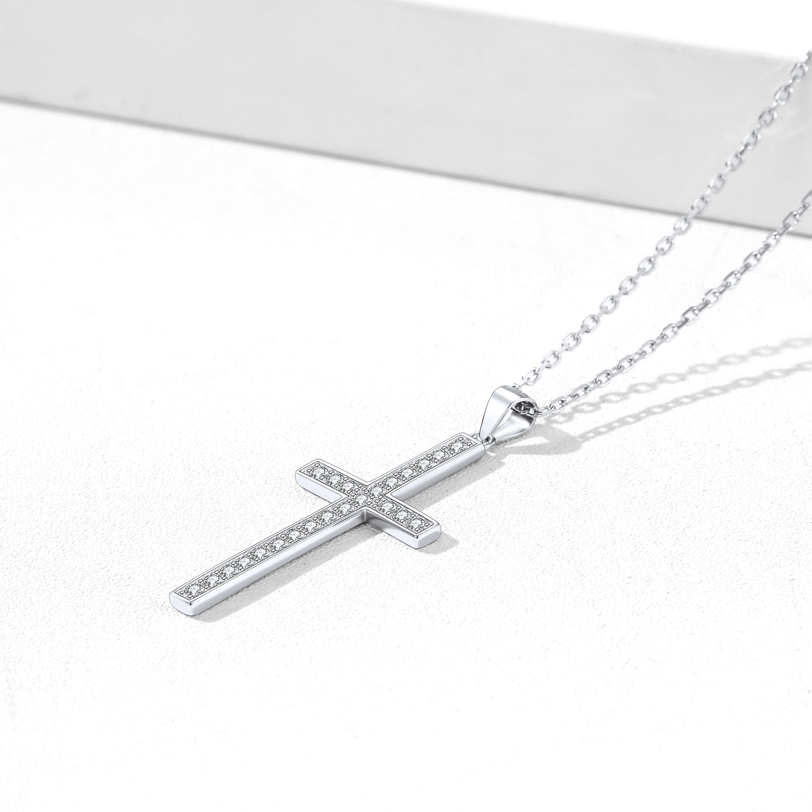 Cubic Zirconia Christian Cross Pendant Necklace in Silver, Sterling Silver & Cubic Zirconia-01