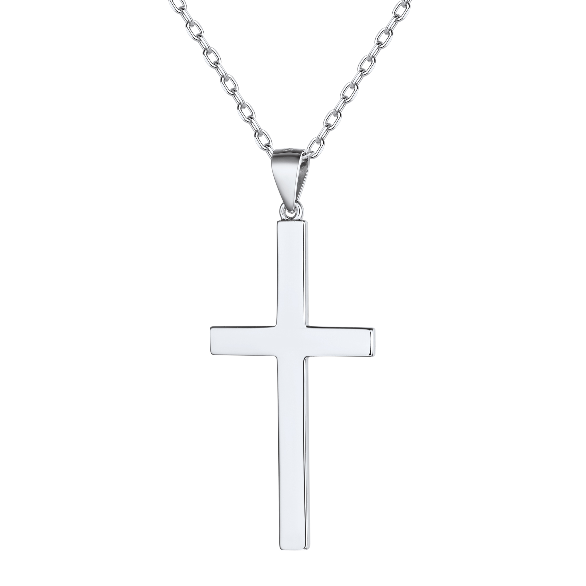 Cubic Zirconia Christian Cross Pendant Necklace in Silver-Backside