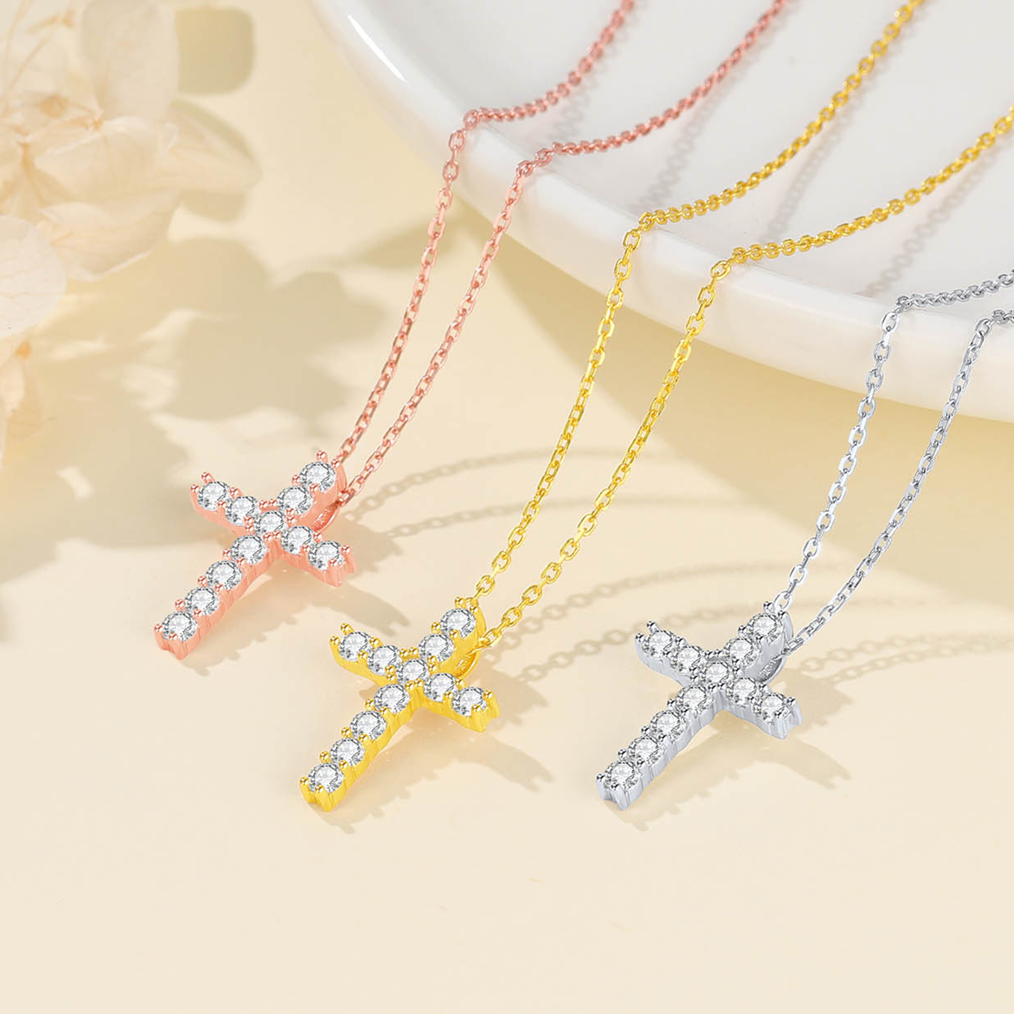 Cubic Zirconia Cross Pendant Necklace in Different Colors
