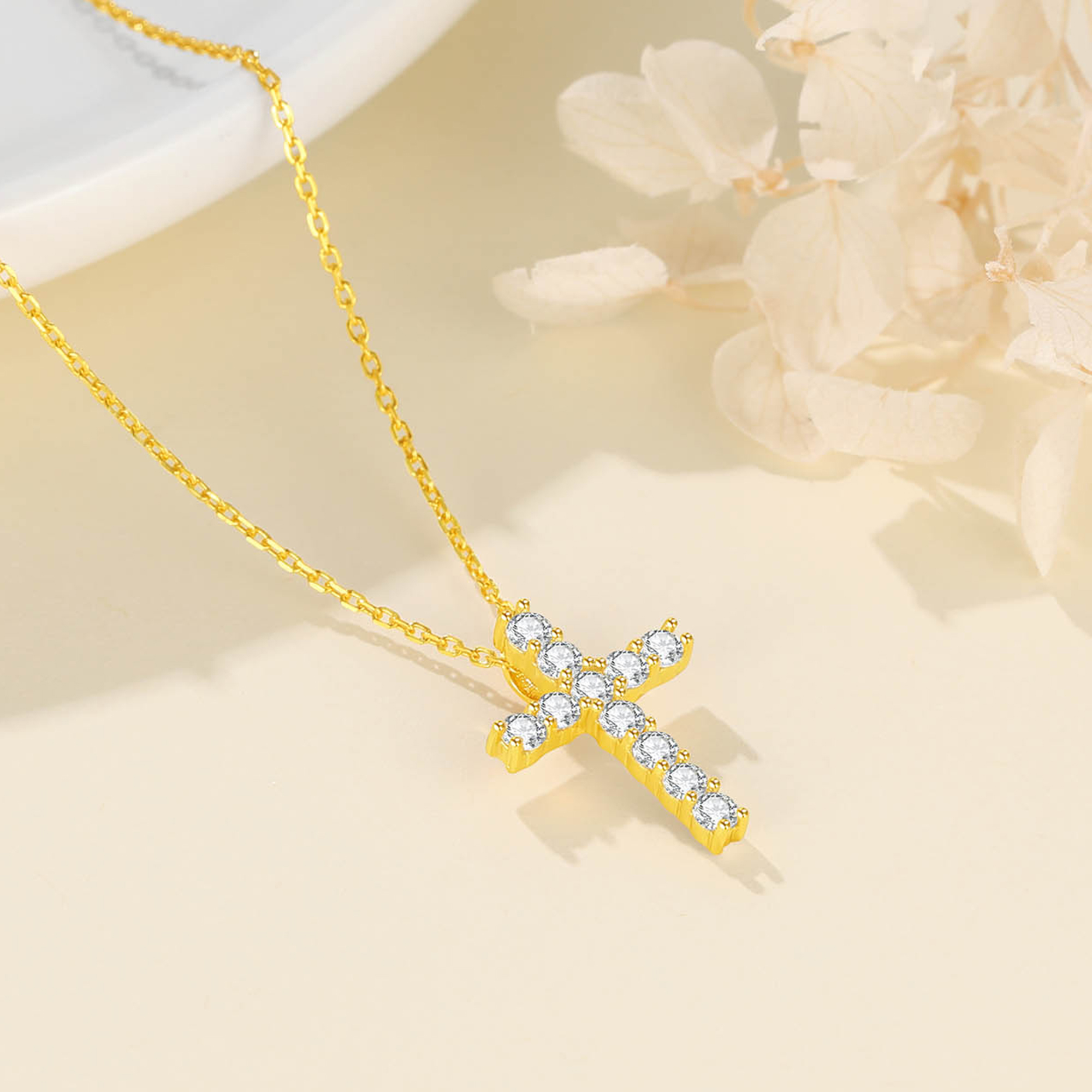 Cubic Zirconia Cross Pendant Necklace in Gold, Sterling Silver & Cubic Zirconia-01