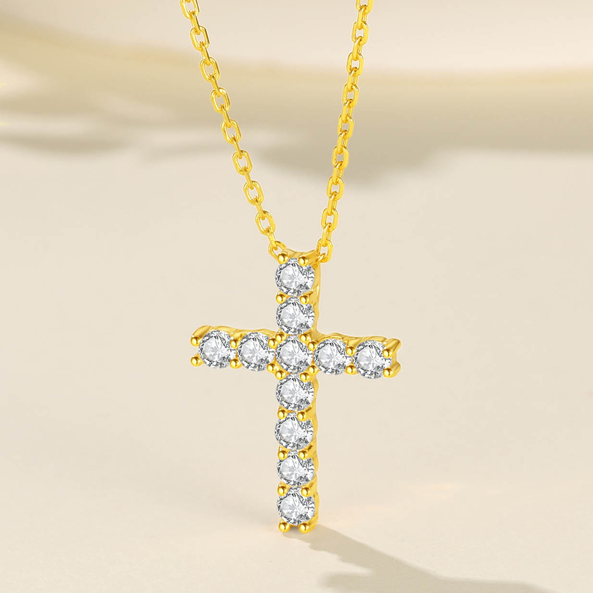 Cubic Zirconia Cross Pendant Necklace in Gold, Sterling Silver & Cubic Zirconia-02
