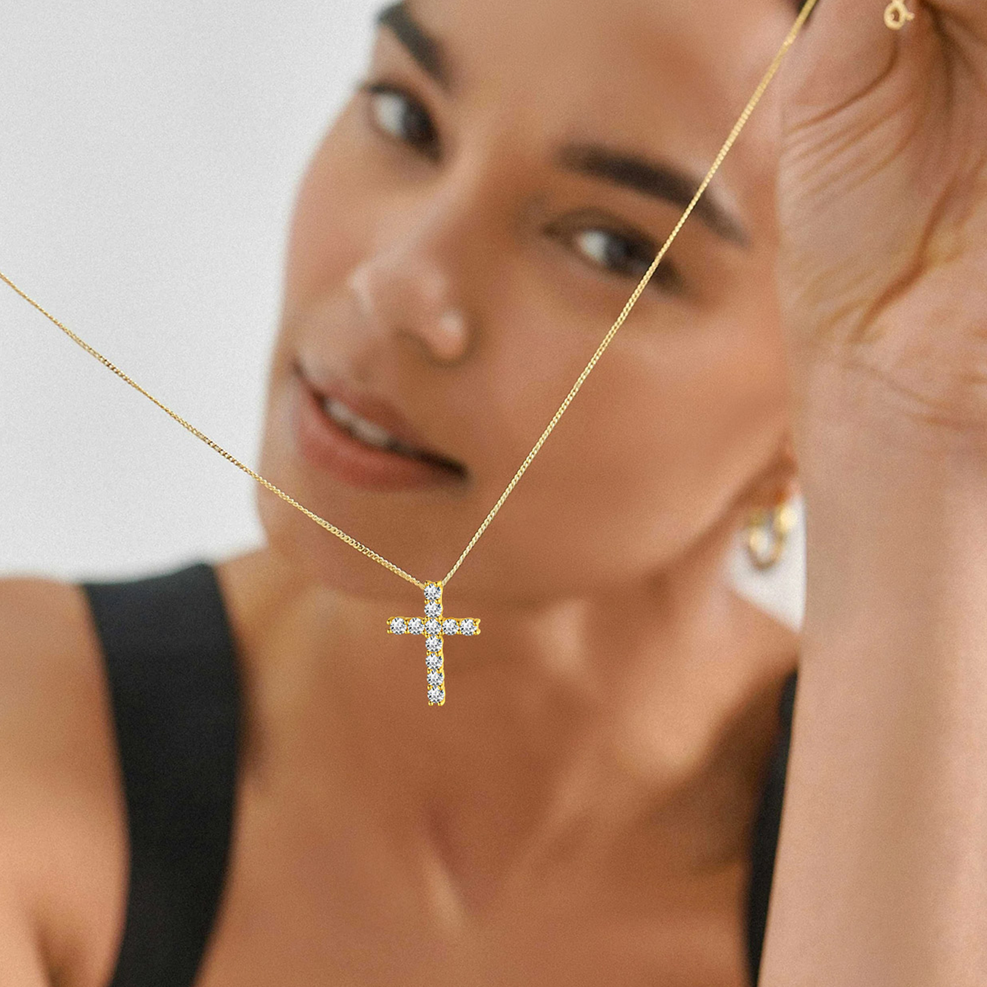 Cubic Zirconia Cross Pendant Necklace in Gold for Women-03