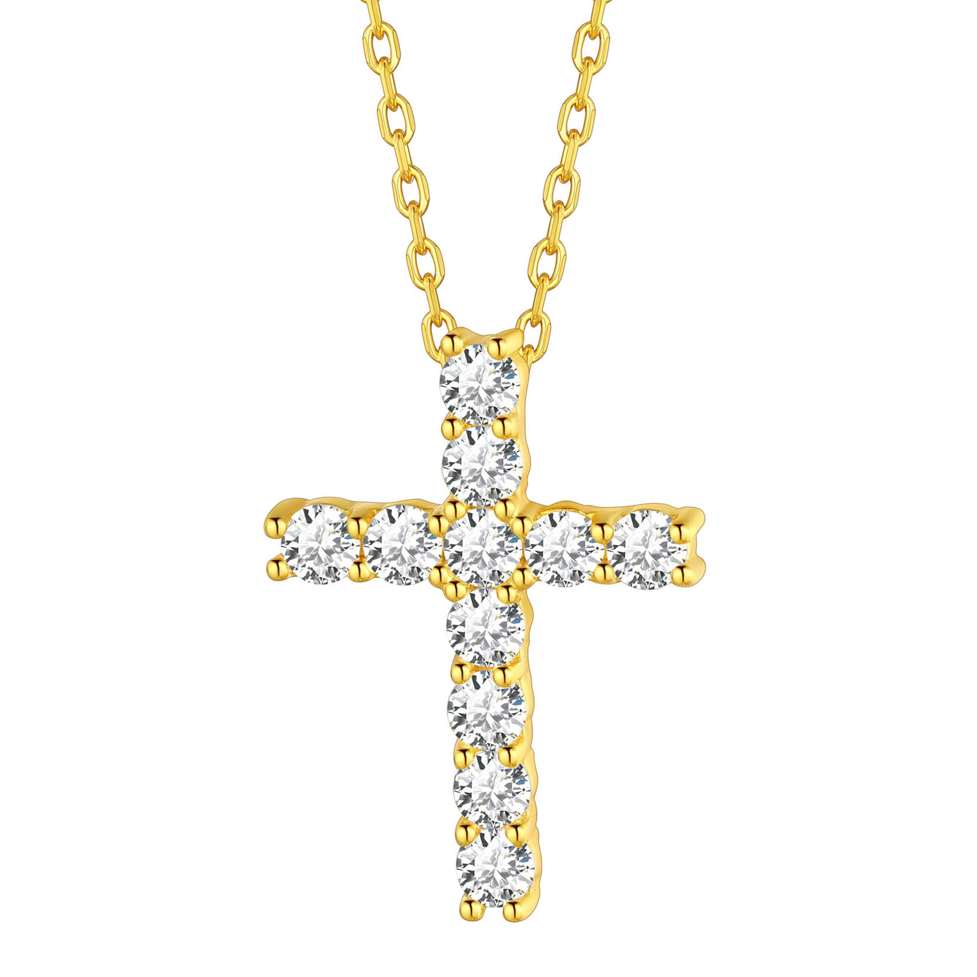 Cubic Zirconia Cross Pendant Necklace in Gold