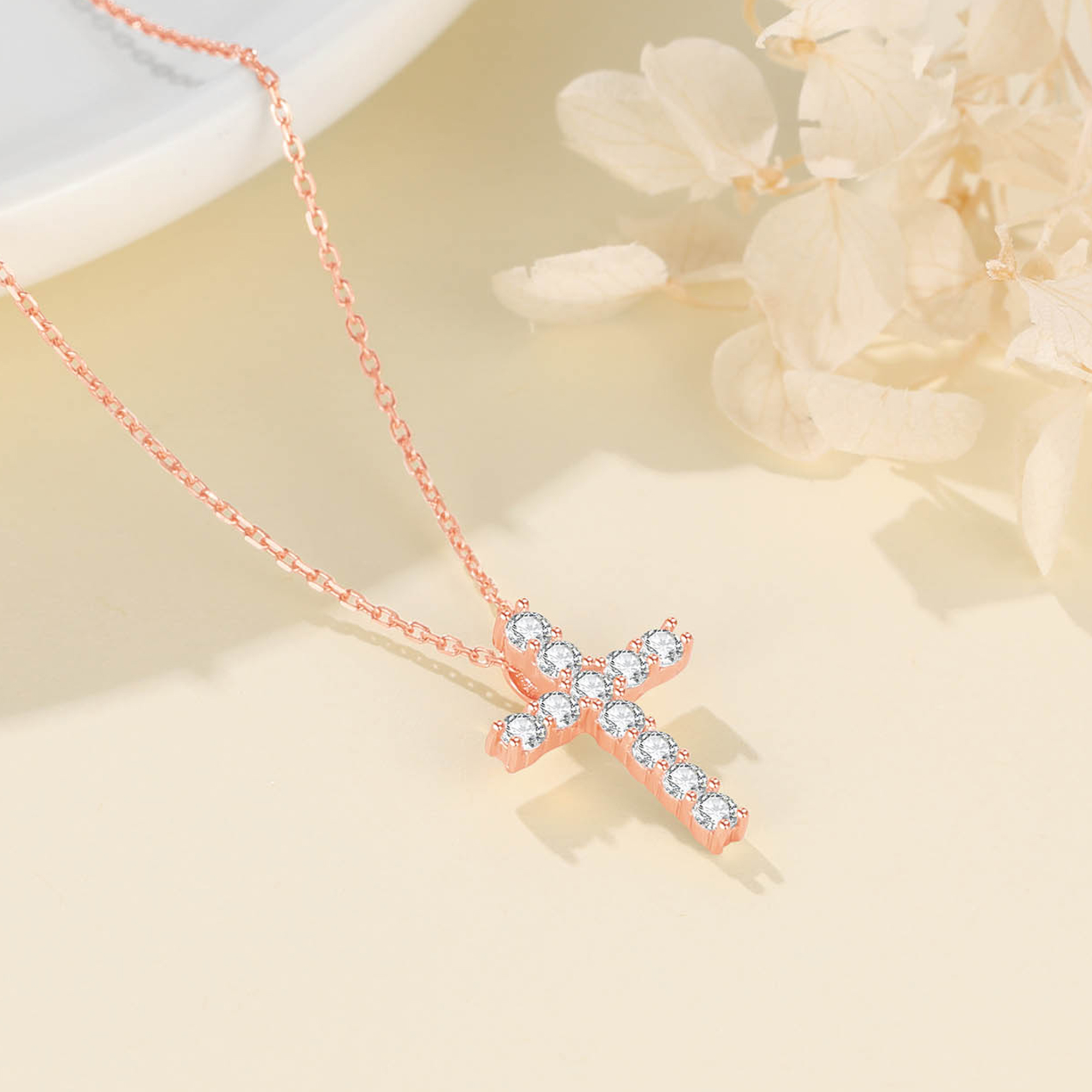 Cubic Zirconia Cross Pendant Necklace in Rose Gold, Sterling Silver & Cubic Zirconia-01