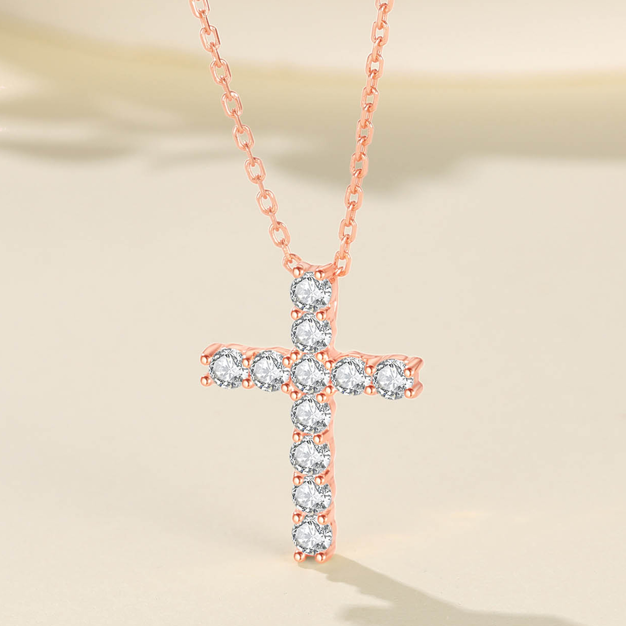 Cubic Zirconia Cross Pendant Necklace in Rose Gold, Sterling Silver & Cubic Zirconia-02