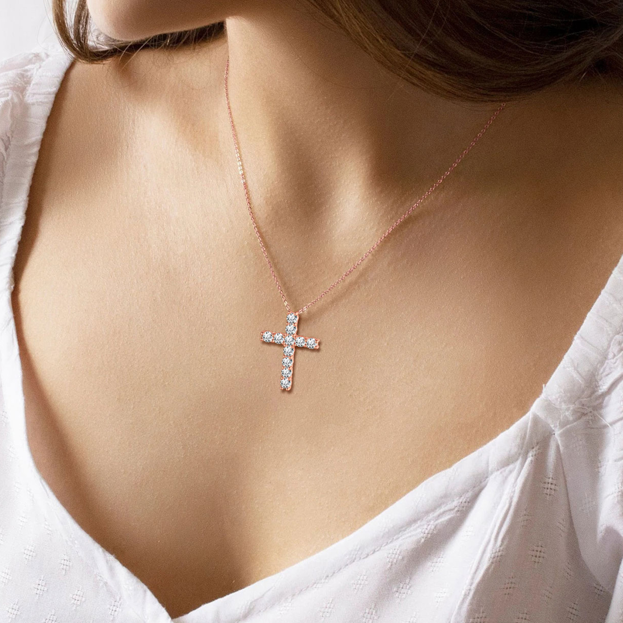 Cubic Zirconia Cross Pendant Necklace in Rose Gold for Women-02