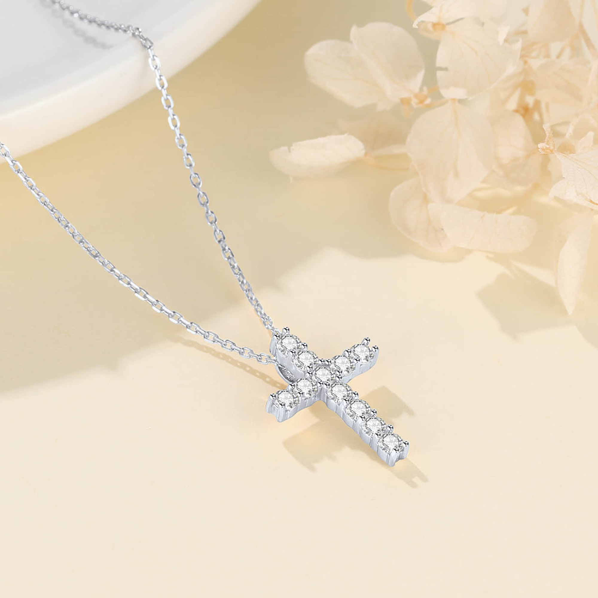 Cubic Zirconia Cross Pendant Necklace in Silver, Sterling Silver & Cubic Zirconia-01