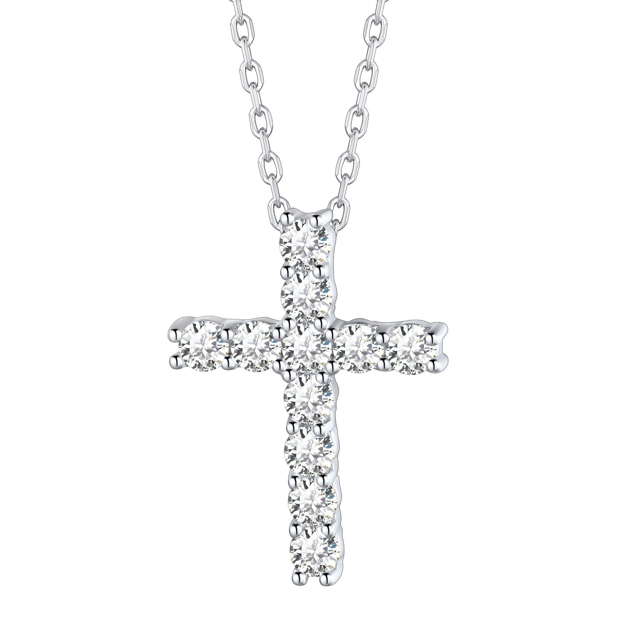 Cubic Zirconia Cross Pendant Necklace in Silver