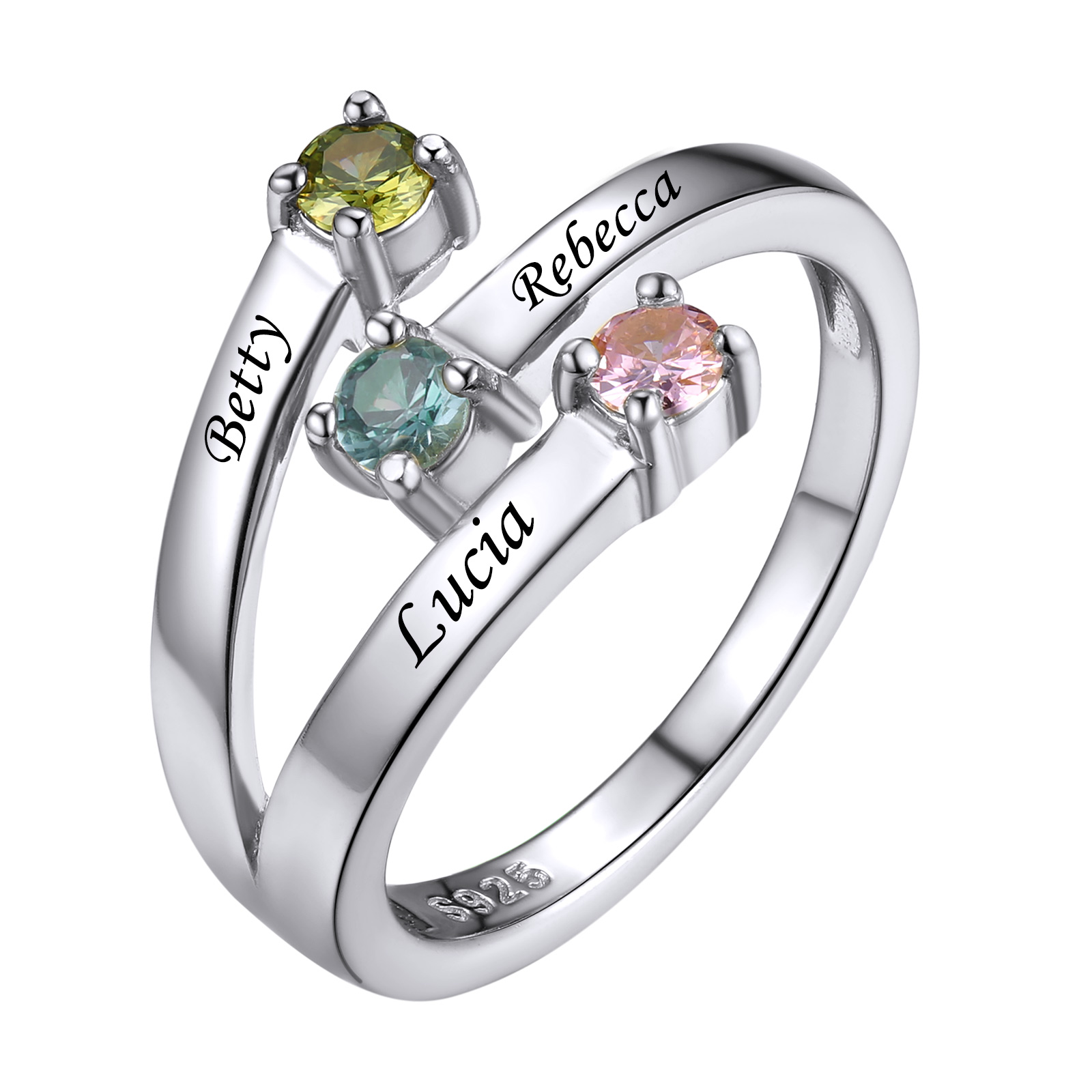 Custom Birthstone Engraving Names Ring for Her