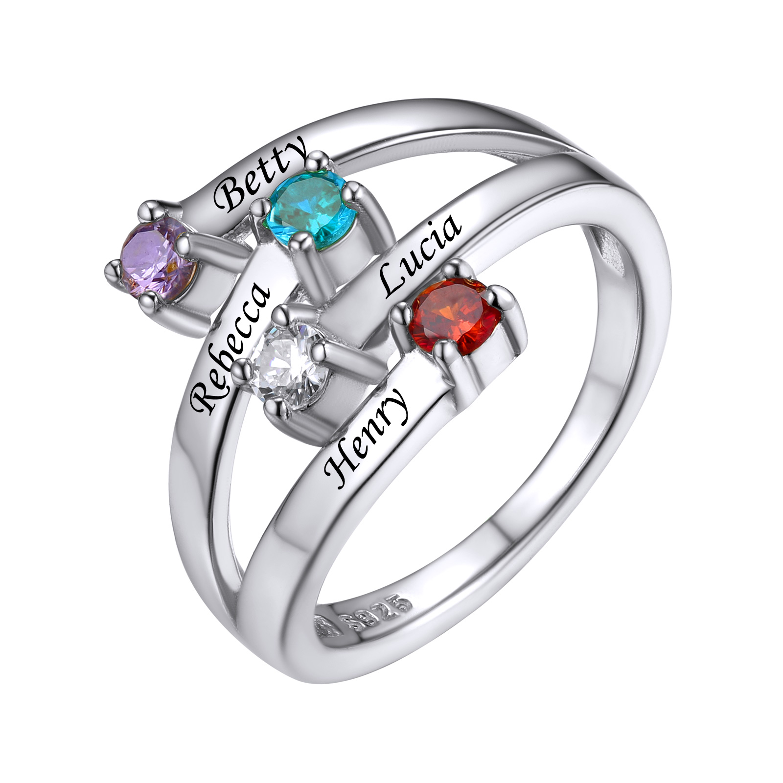 Custom Birthstone Engraving Names Ring for Her