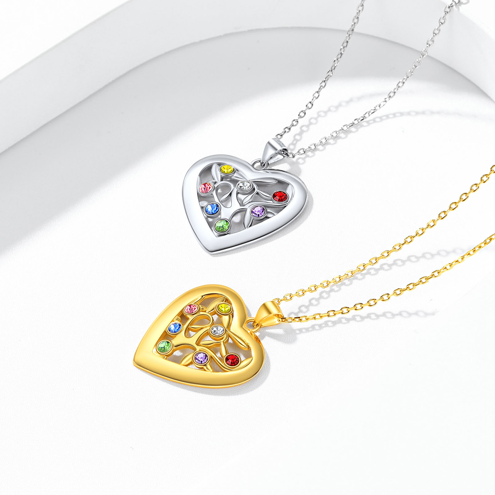 Custom Heart Tree of Life Birthstone Family Necklace For Her
