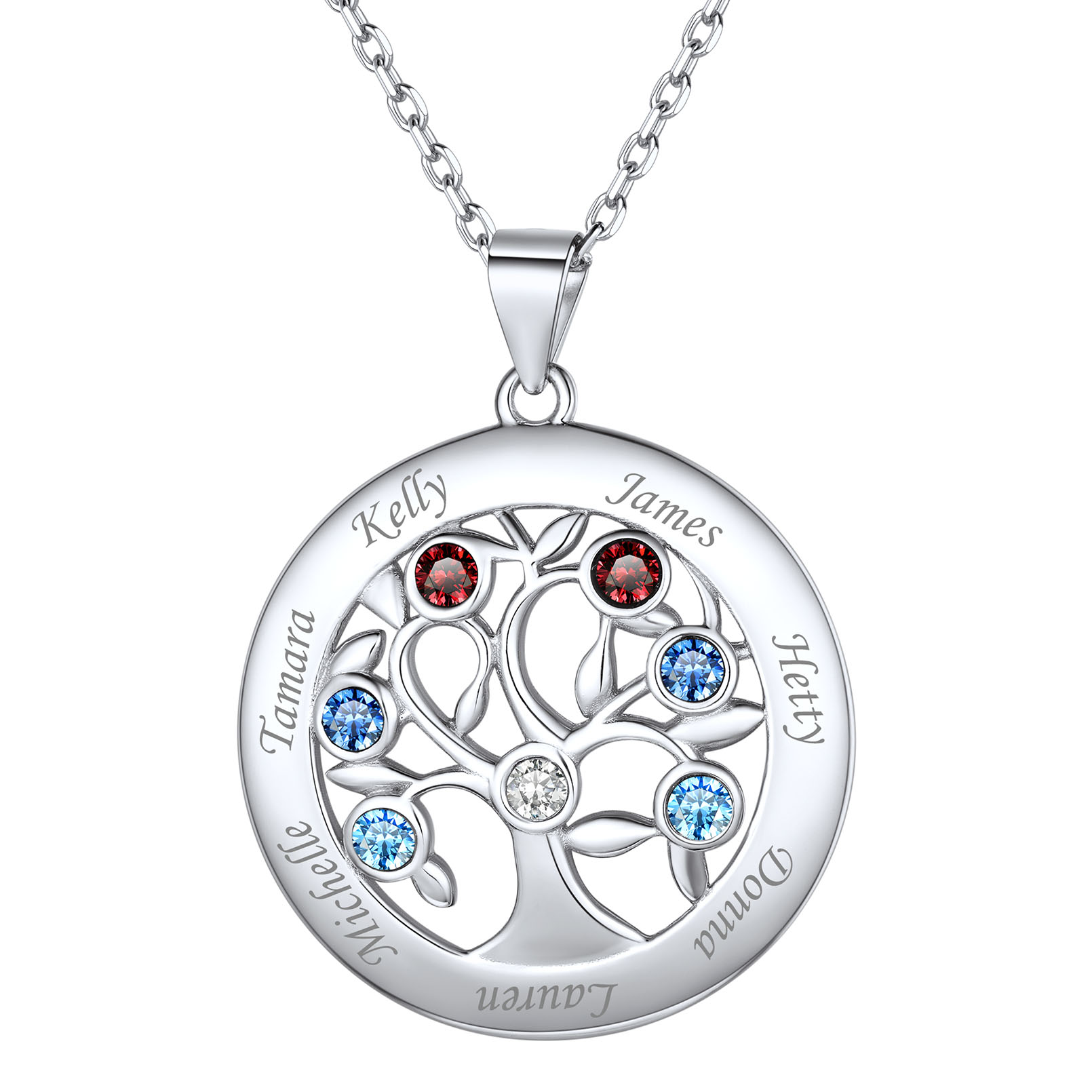 Custom Tree of Life Birthstone Engrave Name Necklace For Her