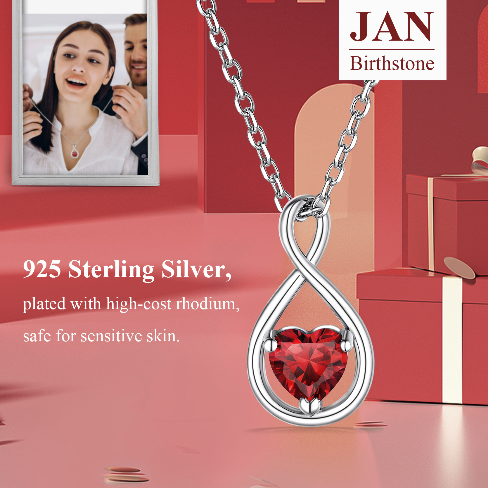 Sterling Silver Infinity Birthstone Pendant Necklace for Her