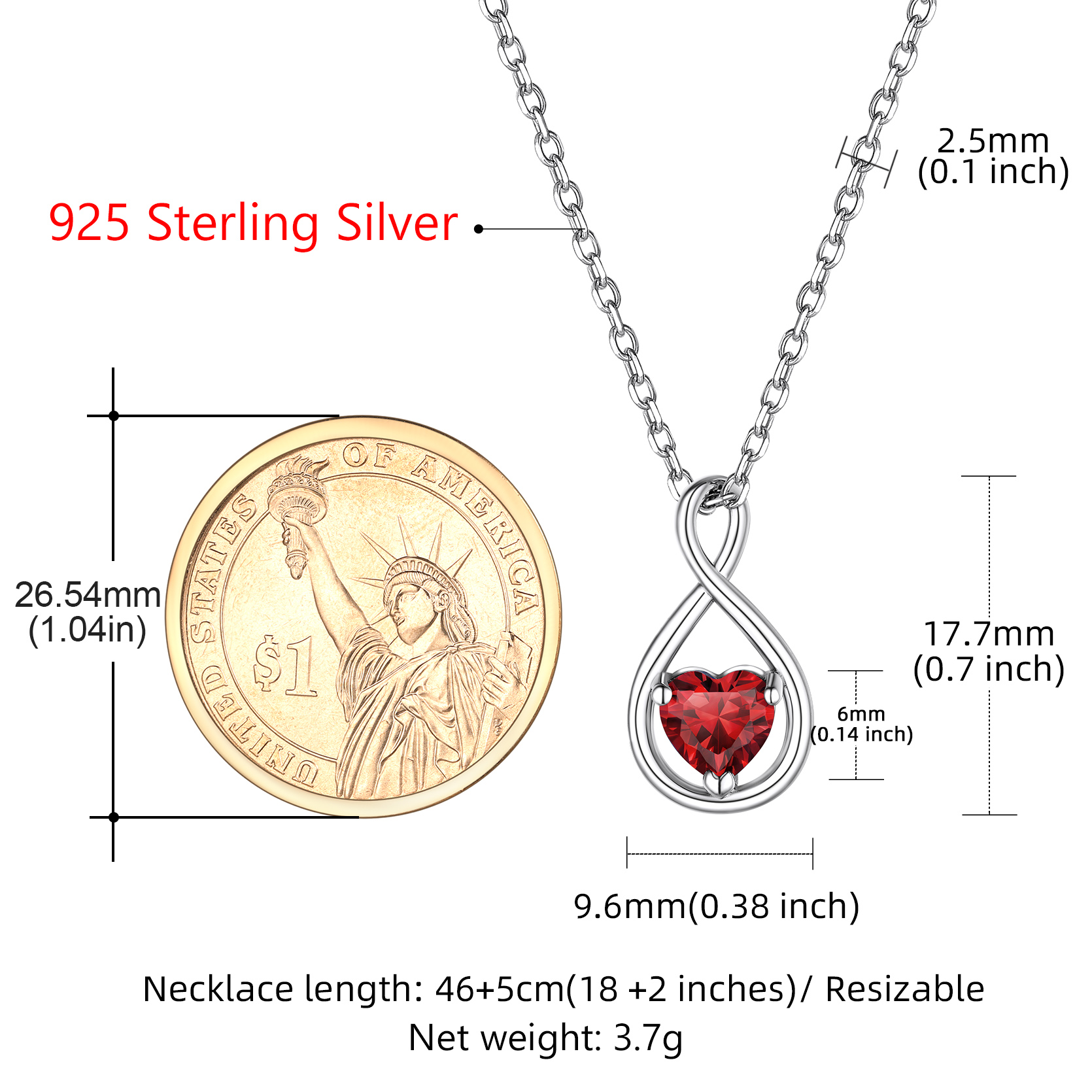 Sterling Silver Infinity Birthstone Pendant Necklace for Her