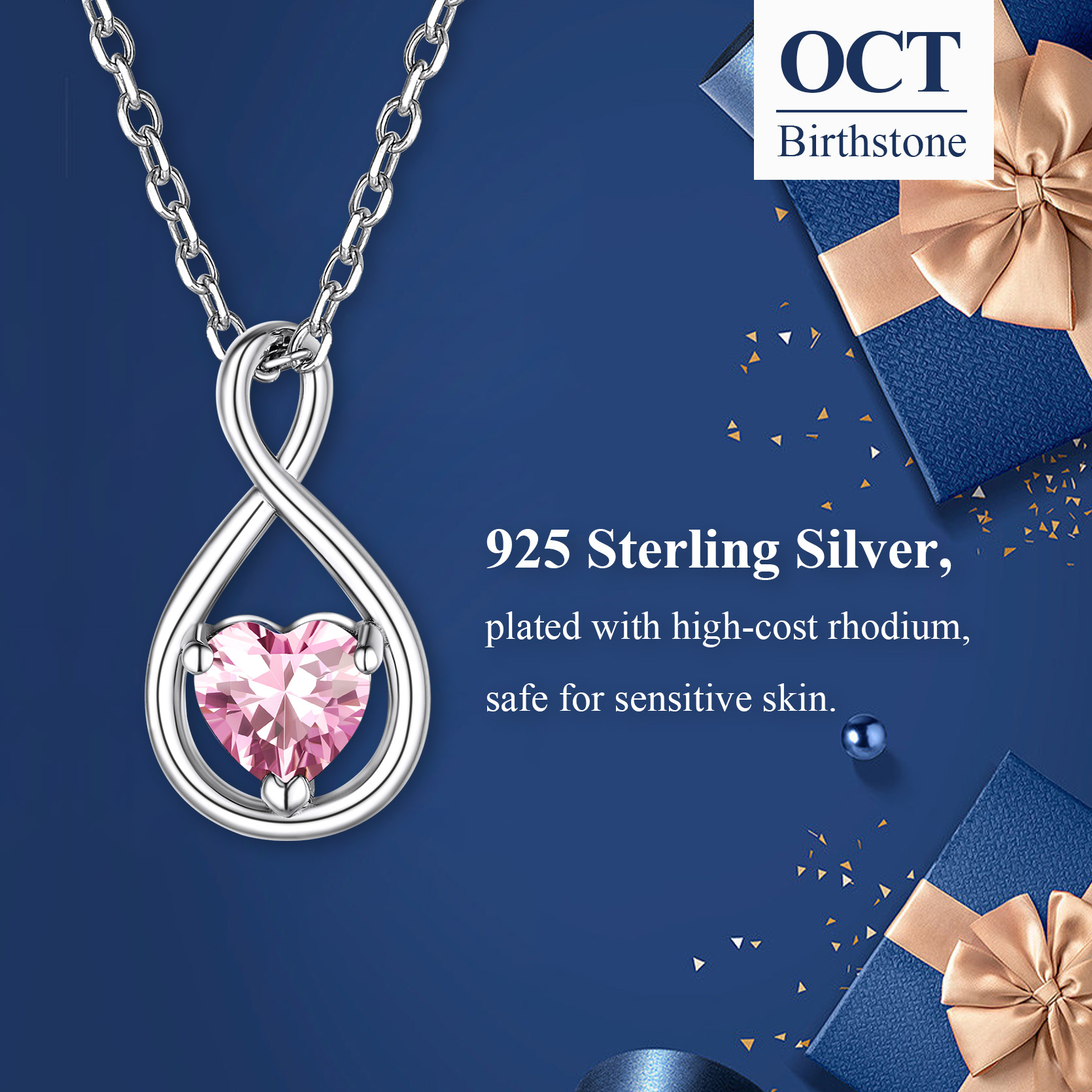 Sterling Silver Infinity Birthstone Pendant Necklace for Her