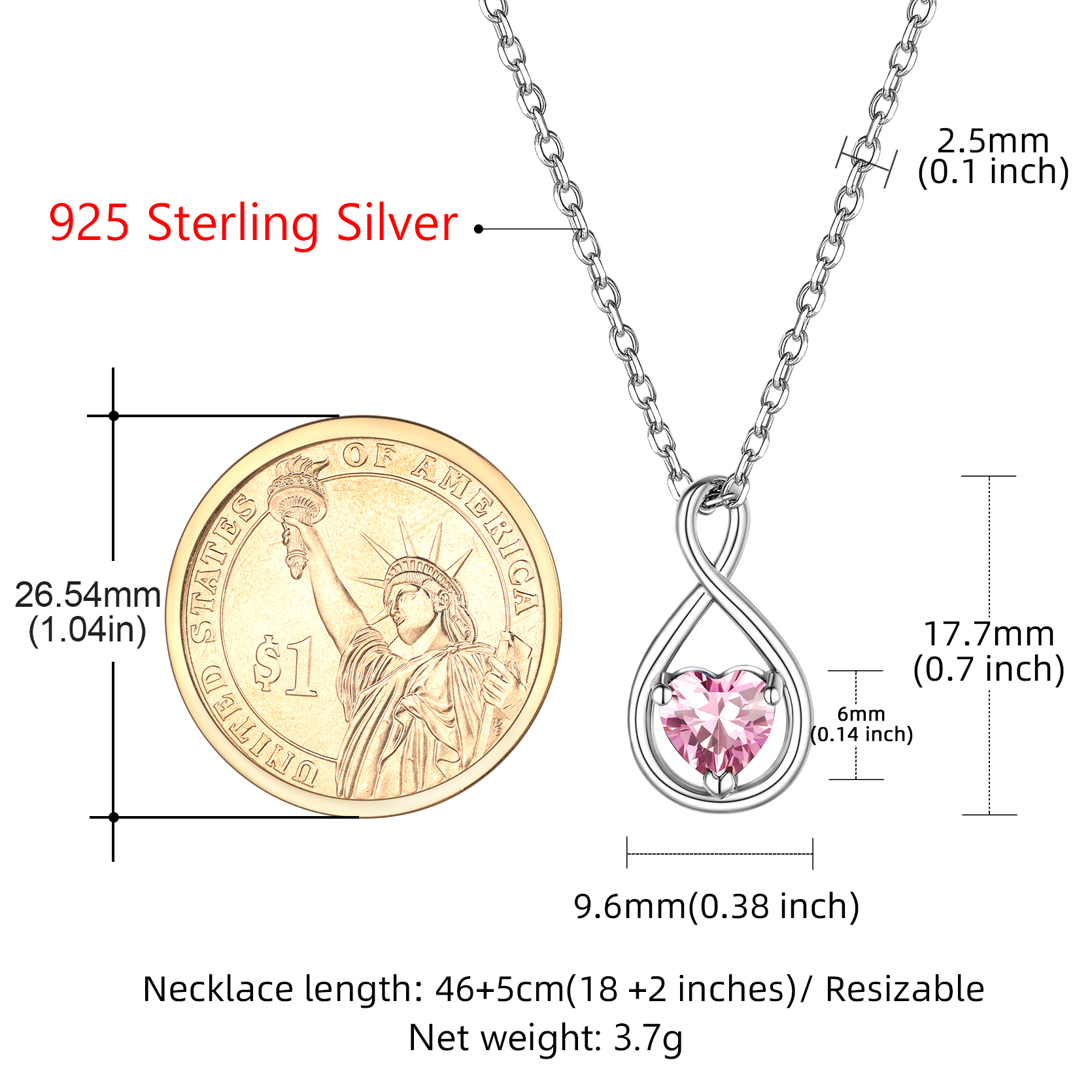 Sterling Silver Infinity Birthstone Pendant Necklace for Her
