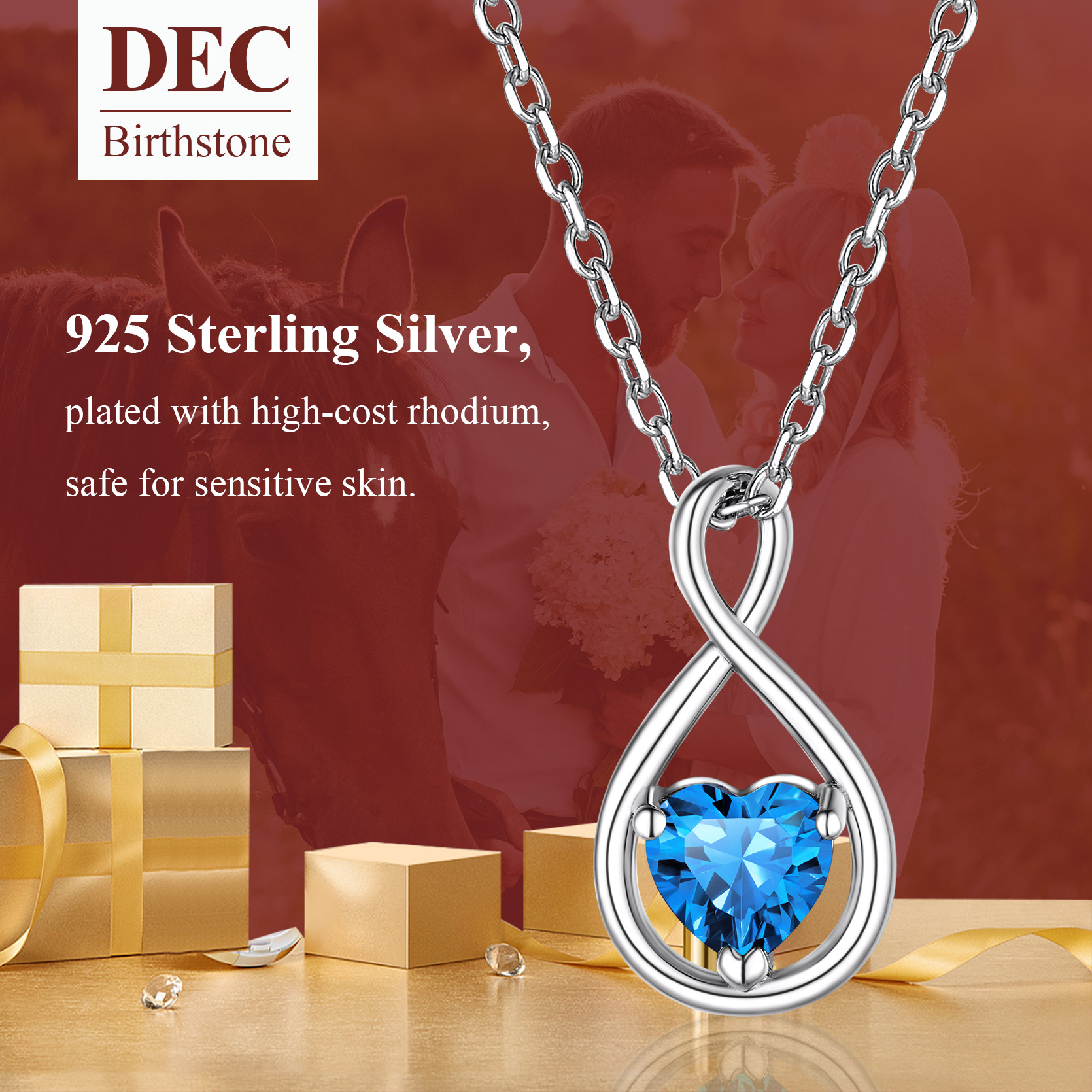 Sterling Silver Infinity Birthstone Pendant Necklace for Her