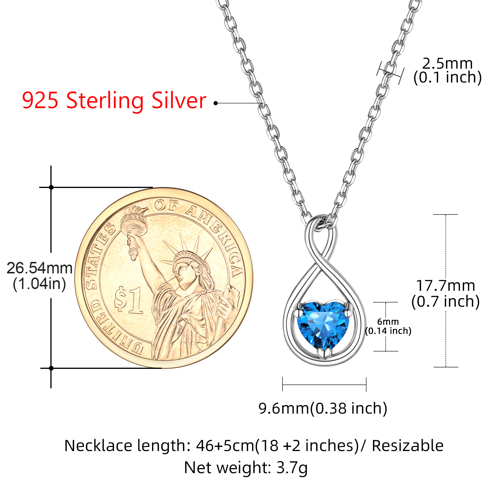 Sterling Silver Infinity Birthstone Pendant Necklace for Her