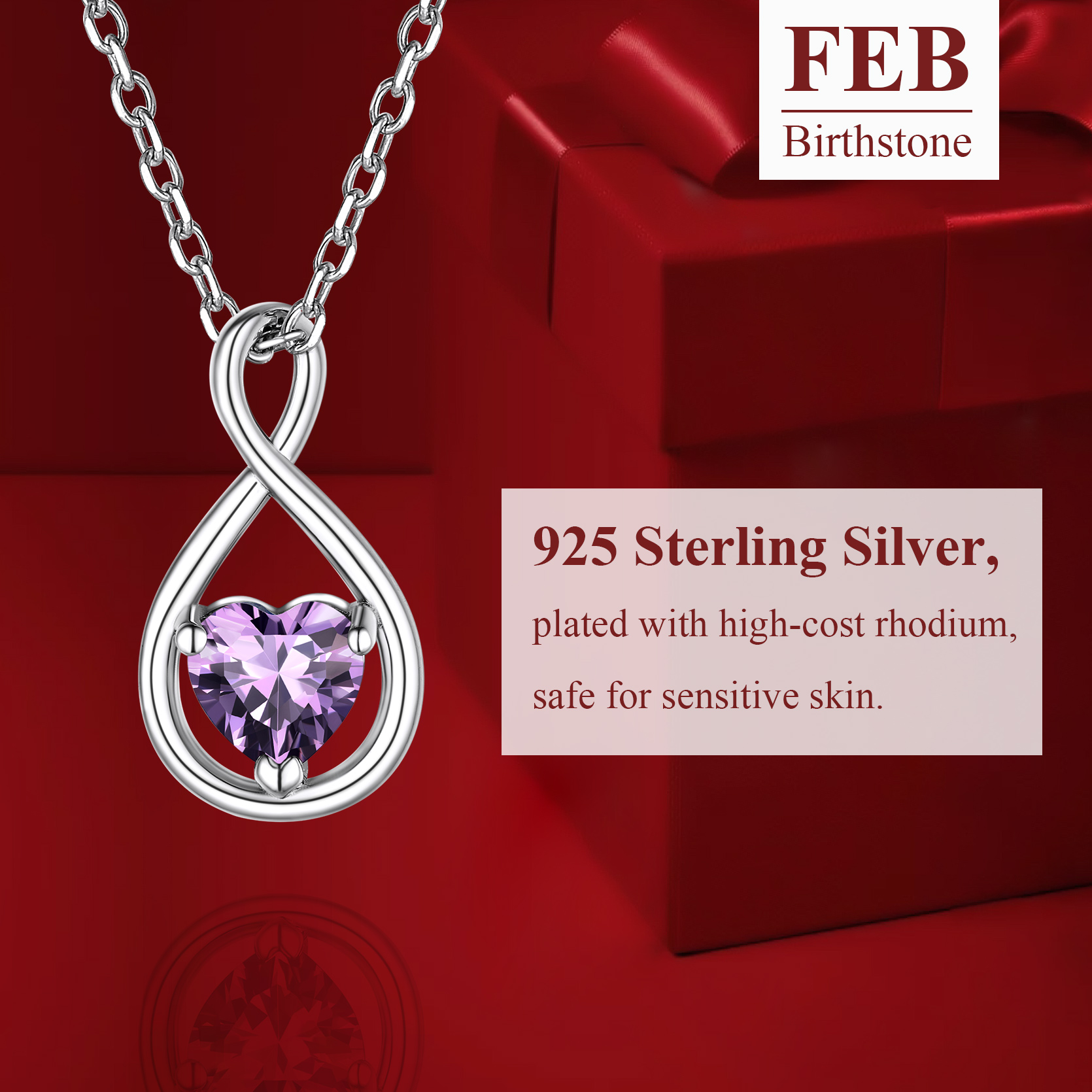 Sterling Silver Infinity Birthstone Pendant Necklace for Her