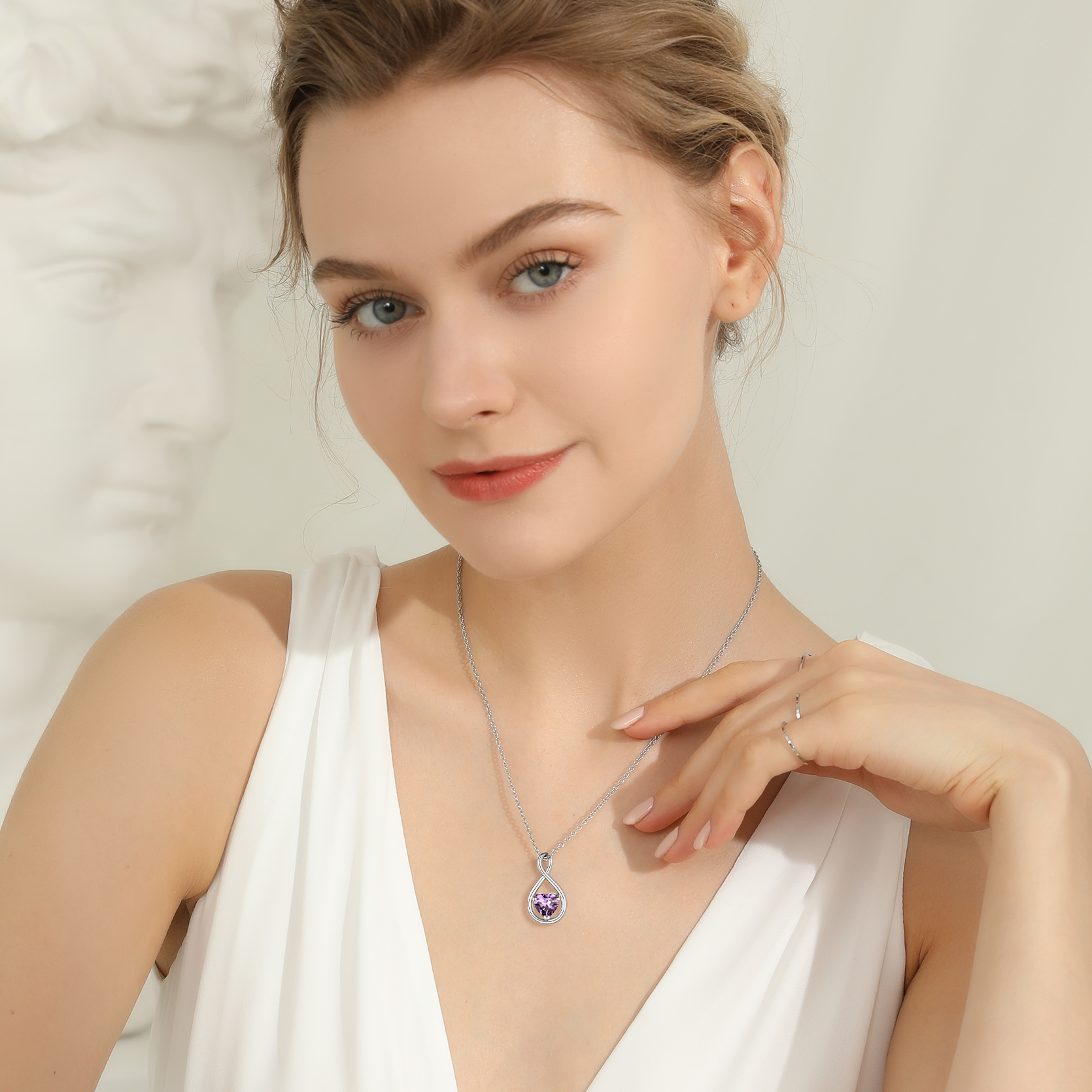 Sterling Silver Infinity Birthstone Pendant Necklace for Her