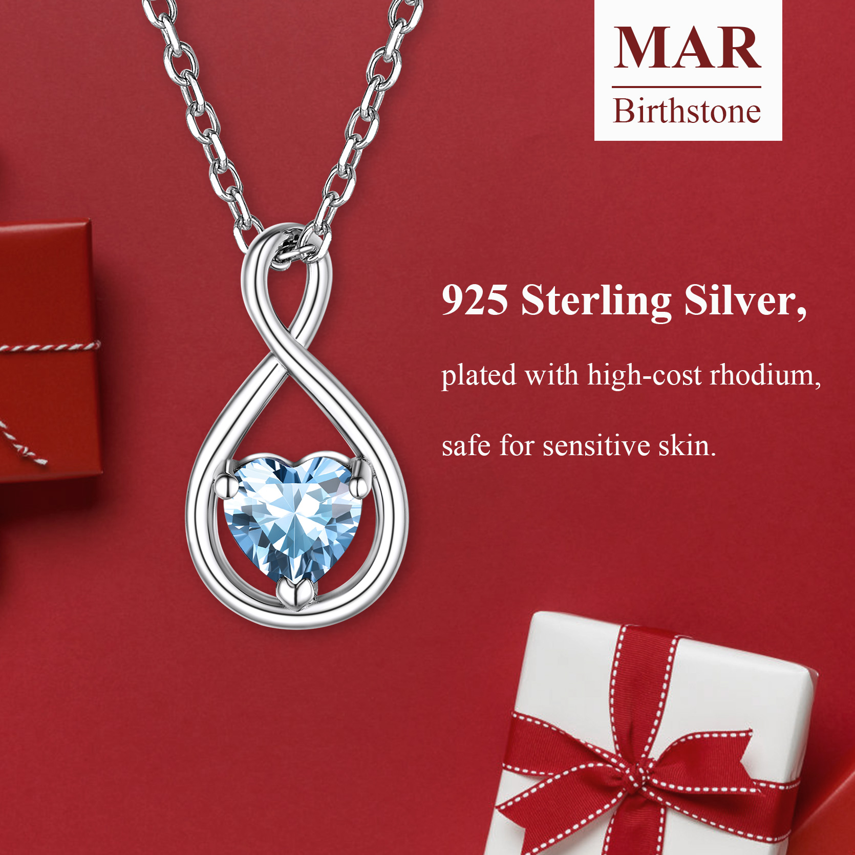 Sterling Silver Infinity Birthstone Pendant Necklace for Her